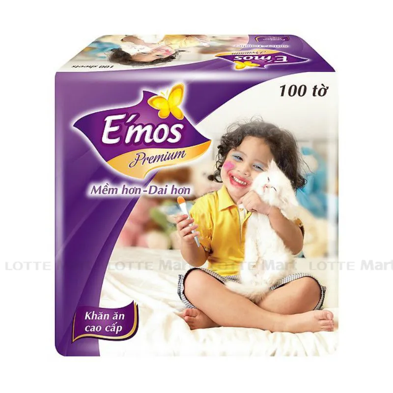 Giấy ăn E’mos Prem 1 lớp tím (100 tờ) (33cm x 33cm) vuông lớn - T30