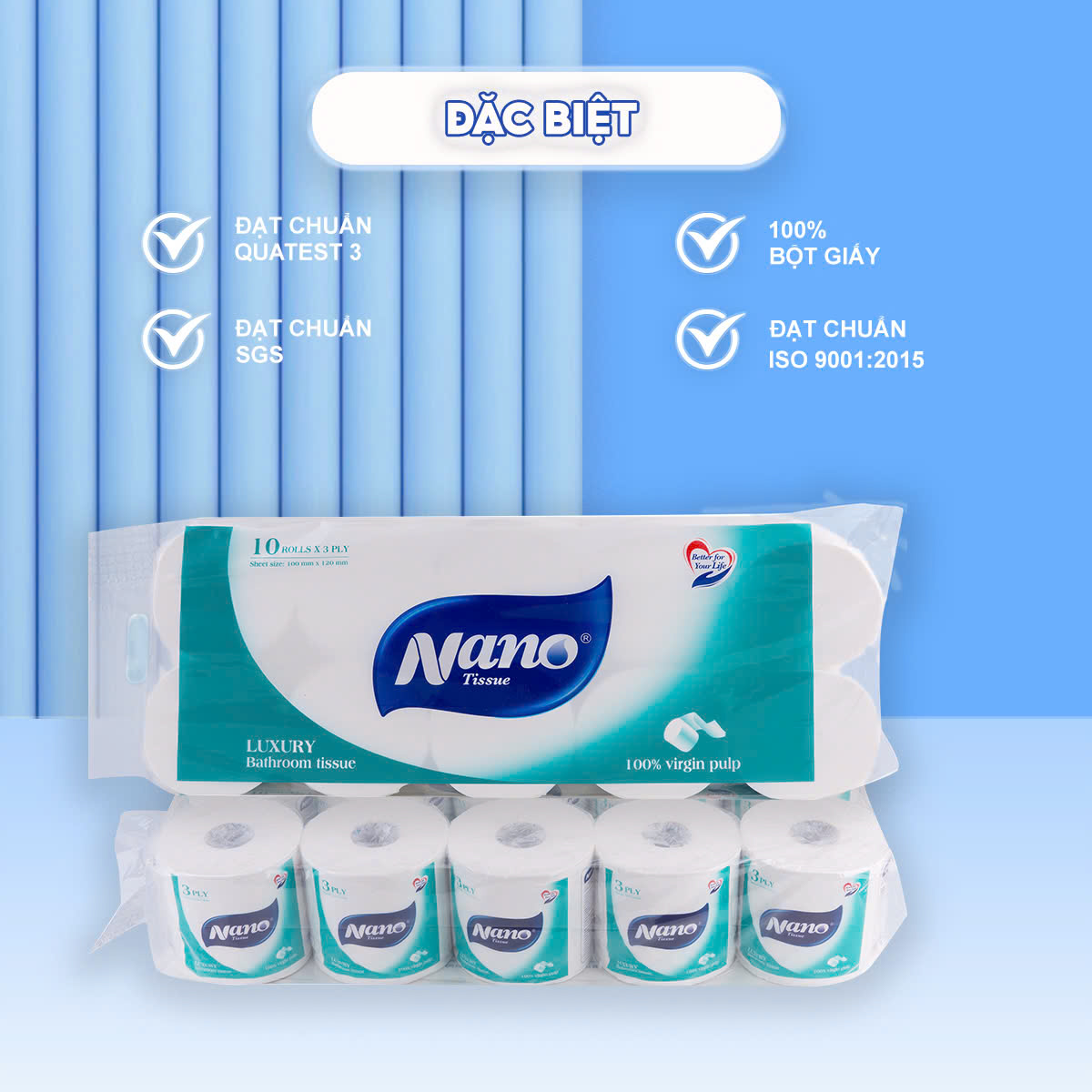 Giấy Toilet White Tissue 10 cuộn (Xanh)-KM
