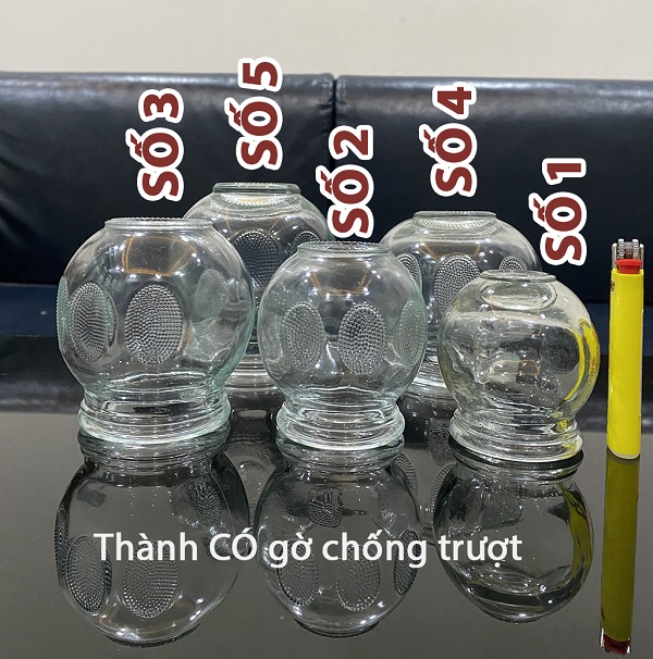 Cốc Giác Hơi Thủy Tinh 5 Size Dùng Lửa Cho Spa Dưỡng Sinh