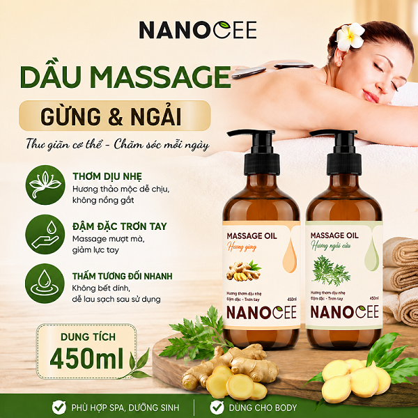 Dầu Mát Xa Nanocee 450ml | Dầu Mát Xa Dưỡng Sinh Cho Spa Đông Y