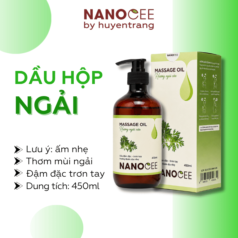 Dầu Massage Ngải Cứu Nanocee 450ml – Dầu Massage Body Hương Thảo Mộc Cho Spa