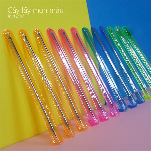 Bộ que nặn mụn (bộ gồm 12 cái), dùng để nặn mụn đầu đen, chất liệu bằng thép không gỉ, kt 12*0.4*0.4cm