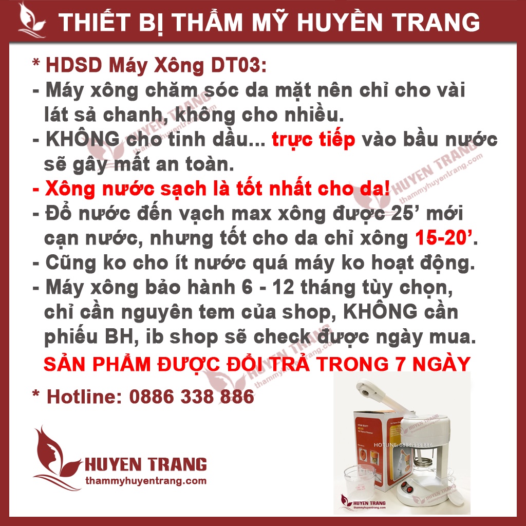 Bầu Đựng Nước Máy Xông Hơi DT03 - Thẩm Mỹ Huyền Trang NANOCEE