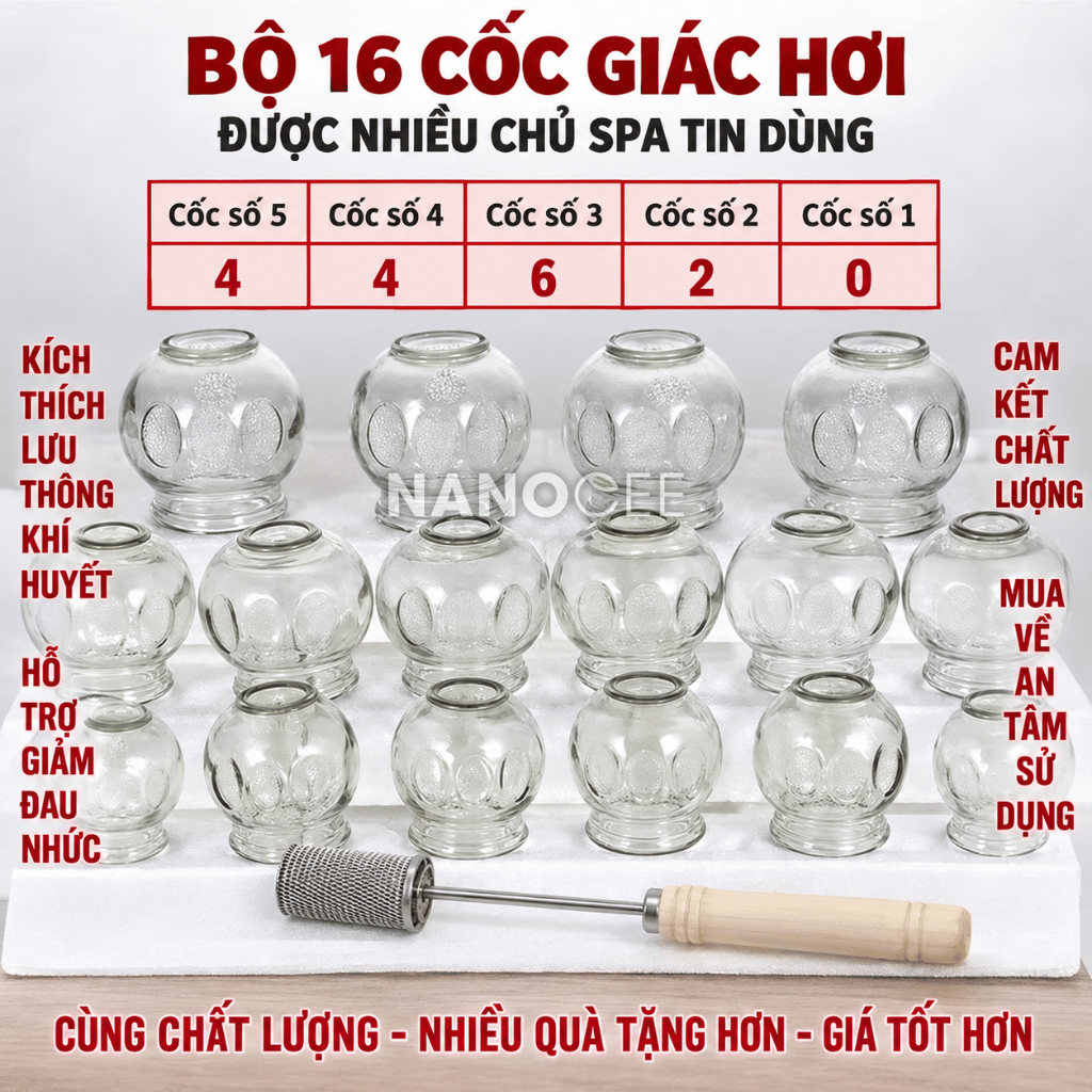 Cốc Giác Hơi Thủy Tinh Dùng Lửa 5 Size – Bán Lẻ Từng Cốc Cho Spa Dưỡng Sinh