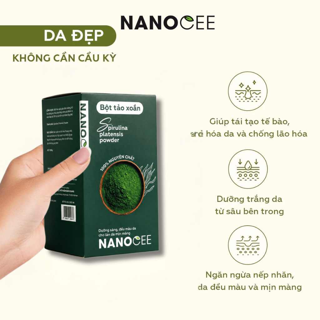 Bột Tảo Xoắn Spirulina Platensis Powder Nanocee 100g | Mặt Nạ Chăm Sóc Da