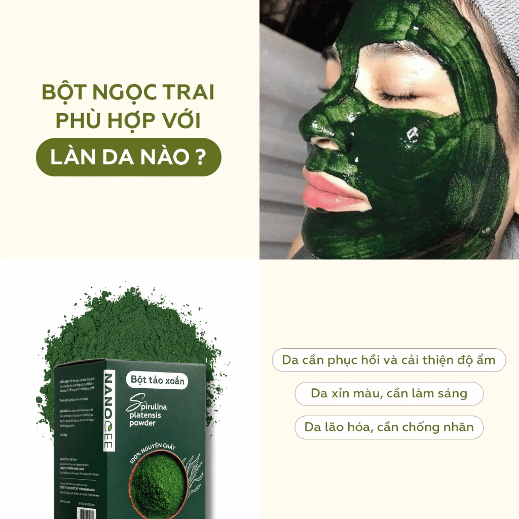 Bột Tảo Xoắn Spirulina Platensis Powder Nanocee 100g | Mặt Nạ Chăm Sóc Da
