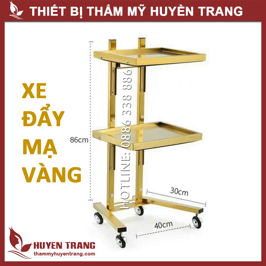 Xe Đẩy Inox Mạ Vàng (Kệ Spa Mạ Vàng) 2 Tầng Dùng Trong Thẩm Mỹ, Tiêm Filler, Phun Xăm, Tatoo, Y Khoa