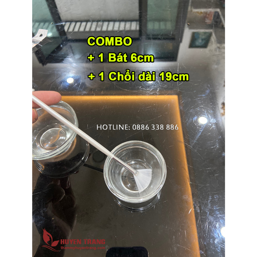 Combo Bát thủy tinh 6cm + Cọ peel cán DÀI