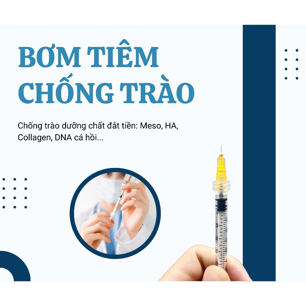 Bơm Tiêm Chống Trào Dưỡng Chất Meso, HA, Collagen, Lắp Đầu Kim Meso 34G MPV 1ml