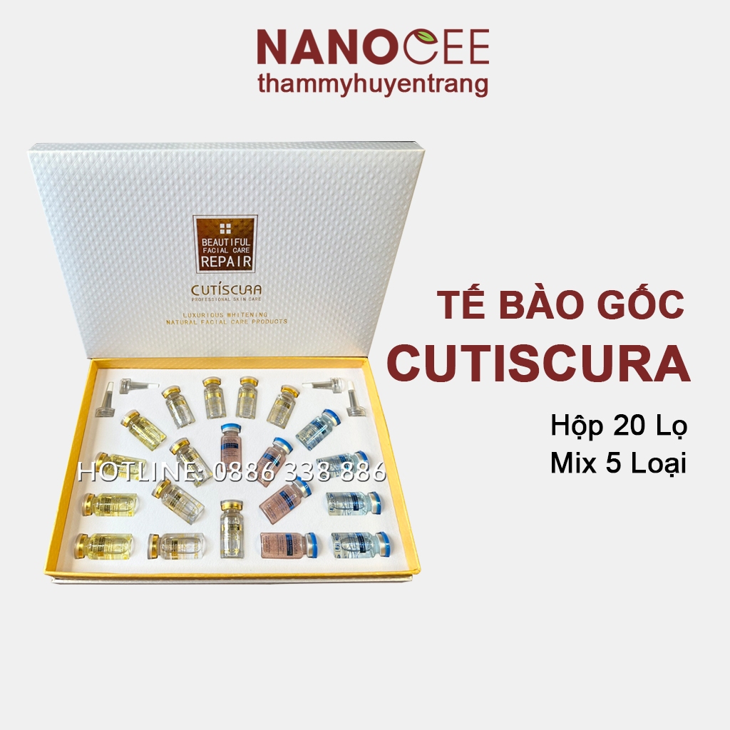 Hộp 20 Lọ Tế Bào Gốc CUTISCURA Serum Mụn, Trắng Da, Mờ Nám, Tàn Nhang, Nâng Cơ trẻ Hóa Tái Tạo Da Sẹo Rỗ NANOCEE