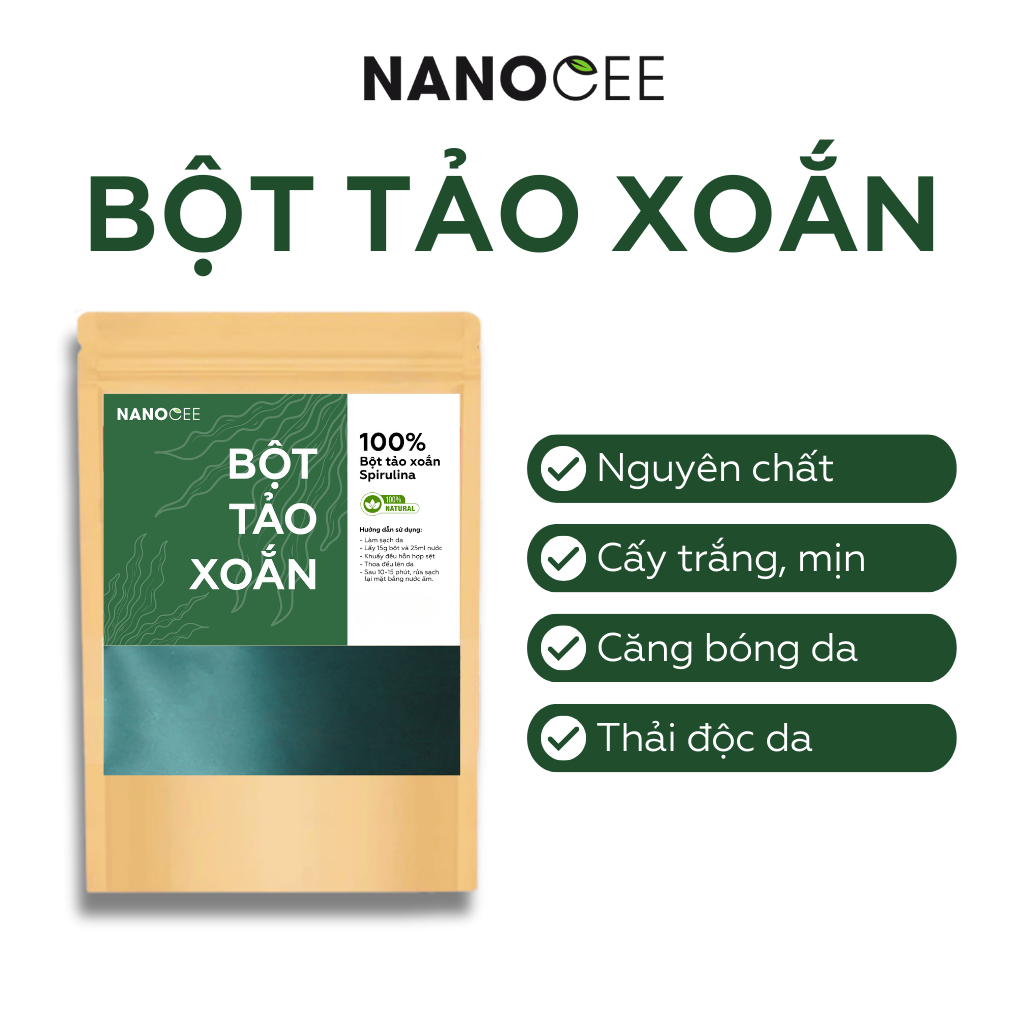 Bột Mặt Nạ Tảo Xoắn NANOCEE (Đắp Mặt/Phi Kim) - Trắng Da, Mịn Da & Căng Bóng