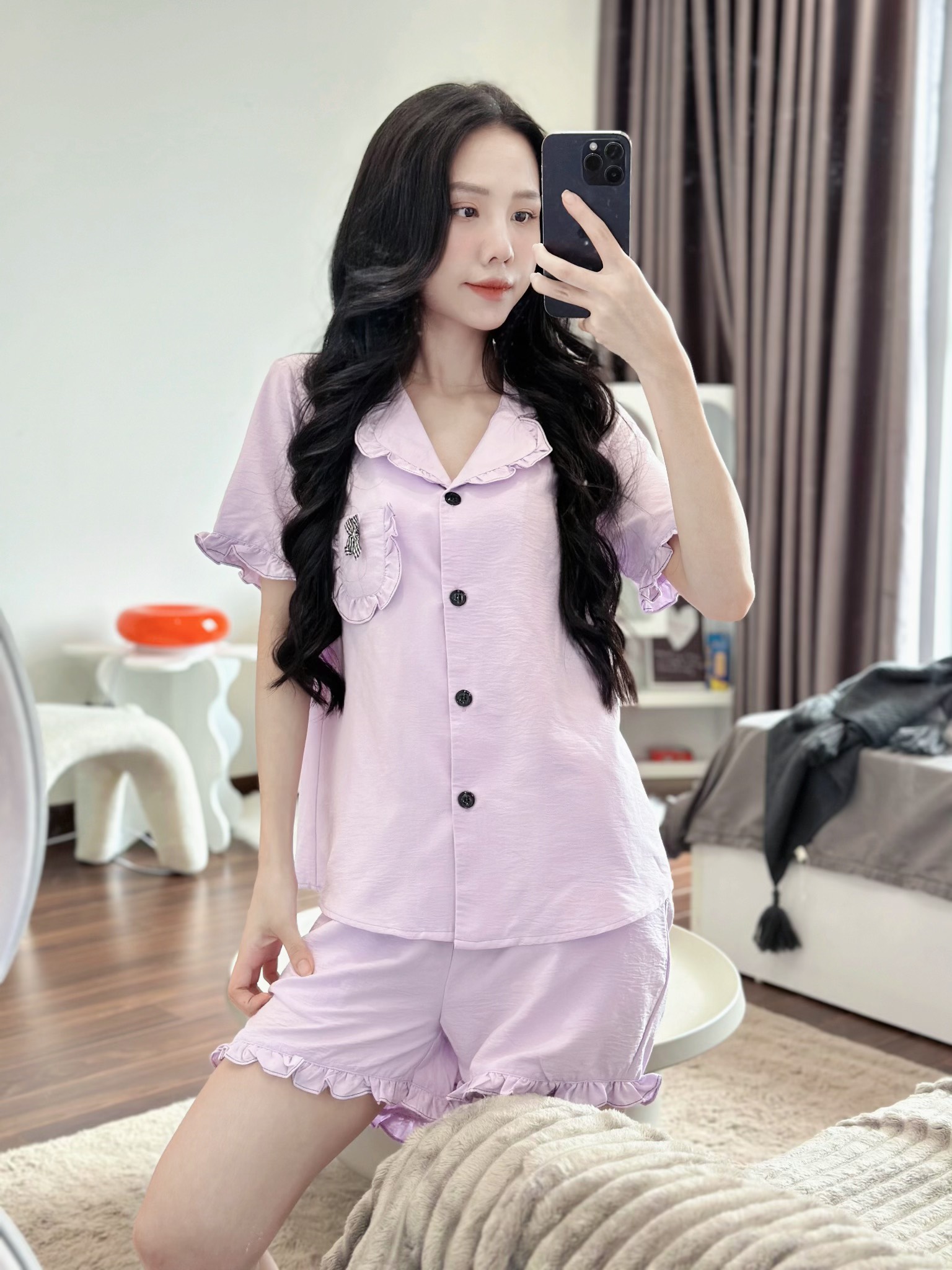 Bộ Pijama Tím Mộng Mơ chất liệu thô đũi Nhật vải nhập khẩu siêu xinh yêu cho các nàng , từ 40-65kg , hàng thiết kế thương hiệu ANT_P02