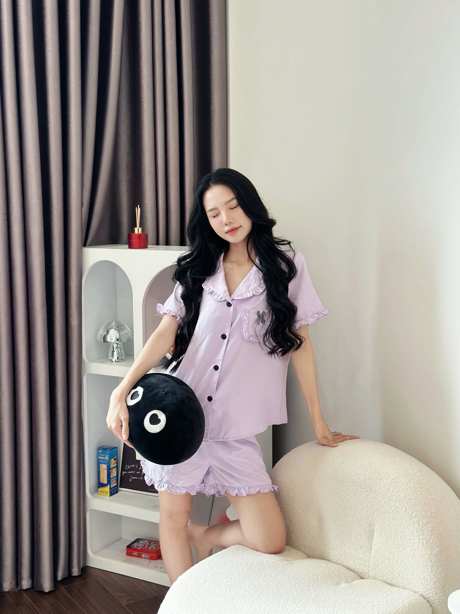 Bộ Pijama Tím Mộng Mơ chất liệu thô đũi Nhật vải nhập khẩu siêu xinh yêu cho các nàng , từ 40-65kg , hàng thiết kế thương hiệu ANT_P02