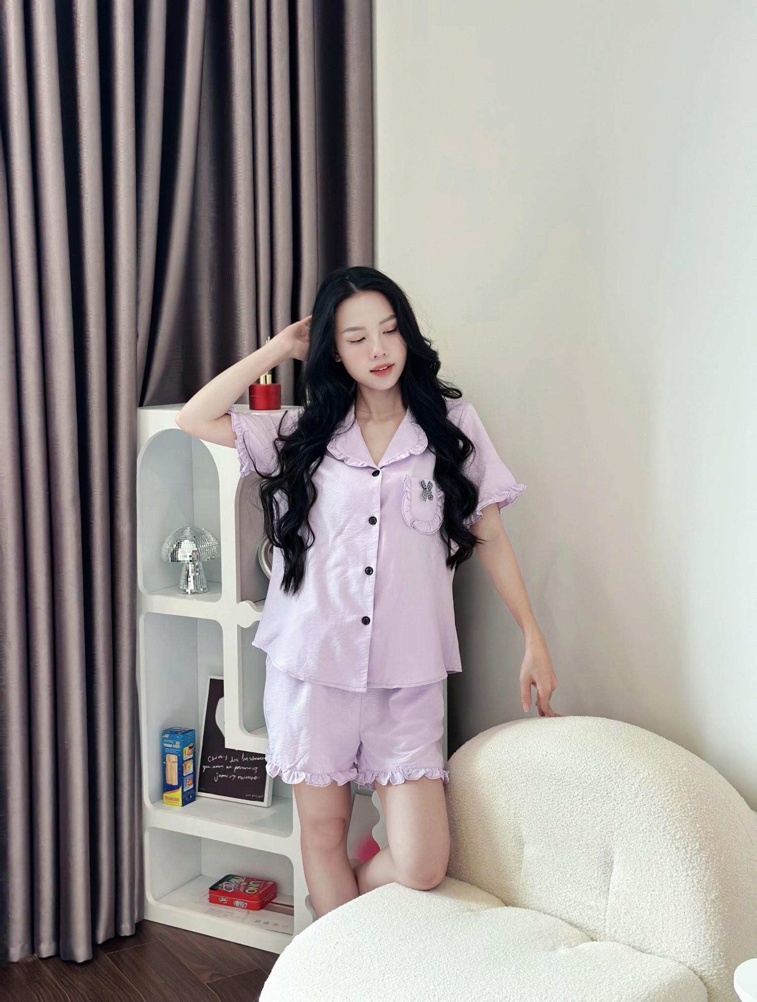 Bộ Pijama Tím Mộng Mơ chất liệu thô đũi Nhật vải nhập khẩu siêu xinh yêu cho các nàng , từ 40-65kg , hàng thiết kế thương hiệu ANT_P02