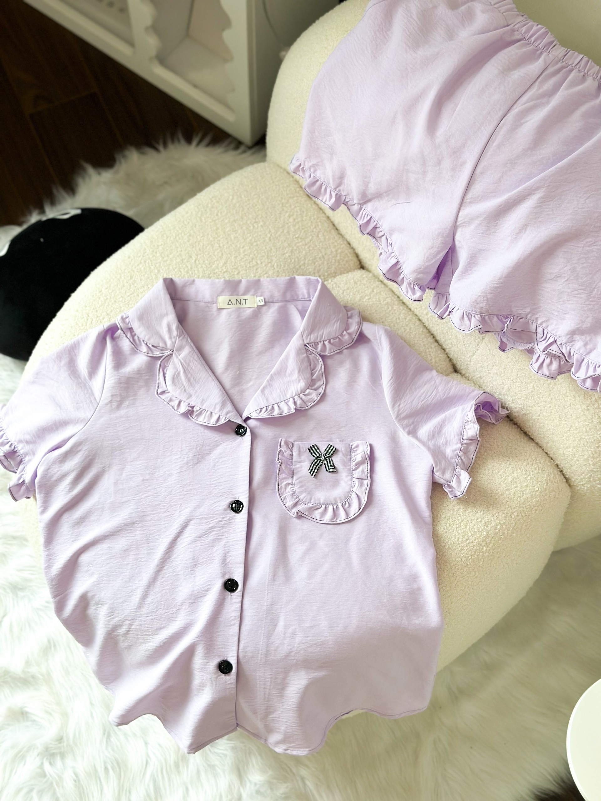 Bộ Pijama Tím Mộng Mơ chất liệu thô đũi Nhật vải nhập khẩu siêu xinh yêu cho các nàng , từ 40-65kg , hàng thiết kế thương hiệu ANT_P02