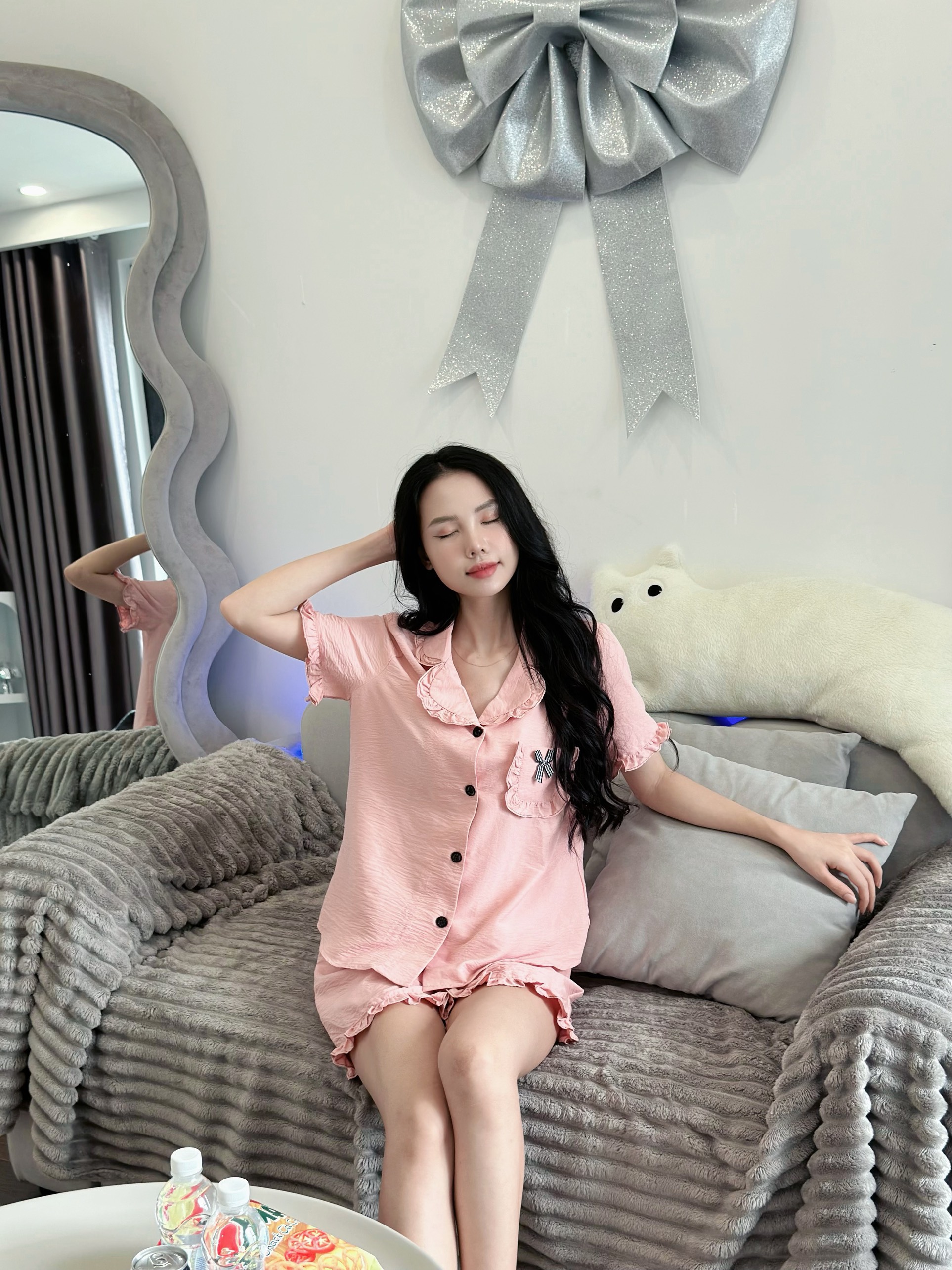 Bộ Pijama hồng chất liệu thô đũi Nhật vải nhập khẩu siêu xinh yêu cho các nàng , từ 40-65kg , hàng thiết kế thương hiệu ANT_P03