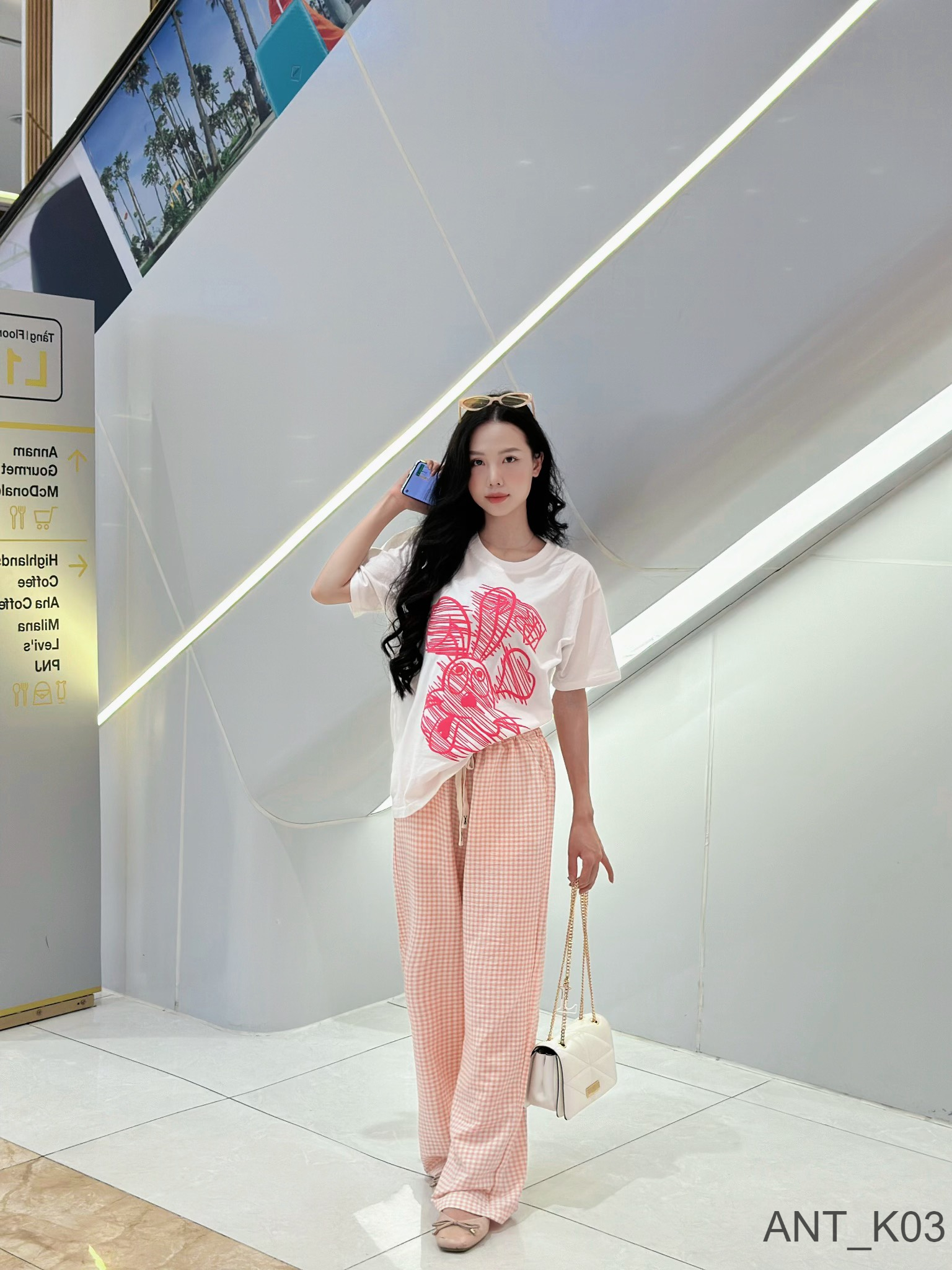 Sét bộ Cotton Korea quần chất xuất Nhật siêu xịn mềm phối áo phông thỏ hồng tay ngắn (40-65kg) ANT_K03