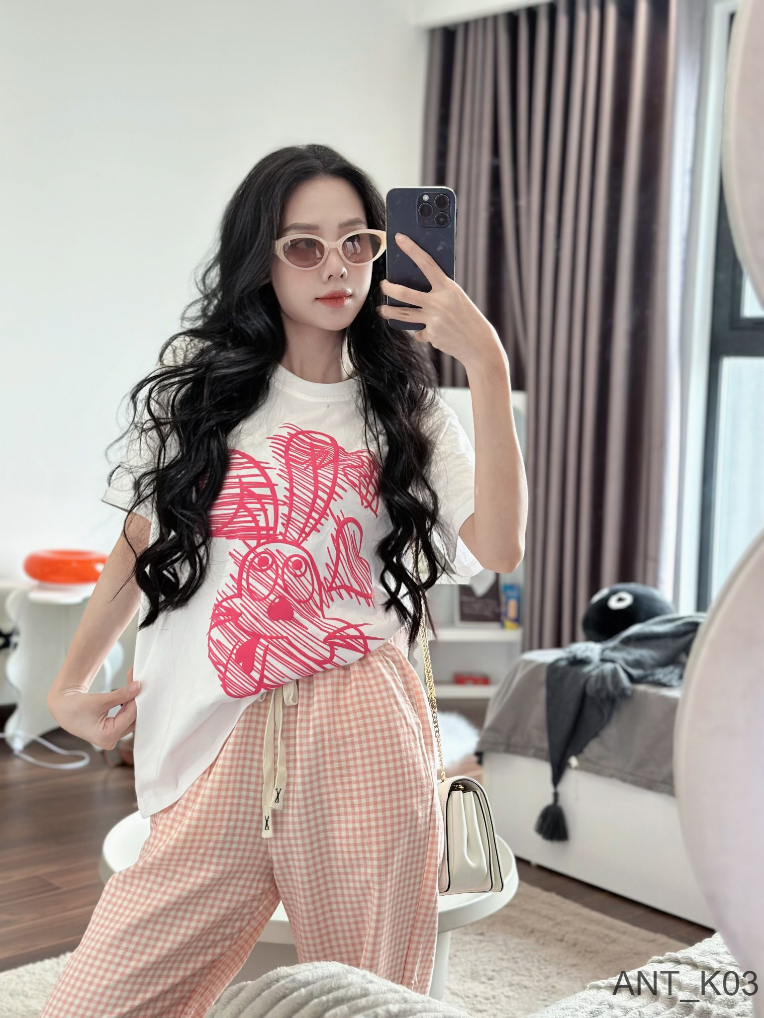 Sét bộ Cotton Korea quần chất xuất Nhật siêu xịn mềm phối áo phông thỏ hồng tay ngắn (40-65kg) ANT_K03