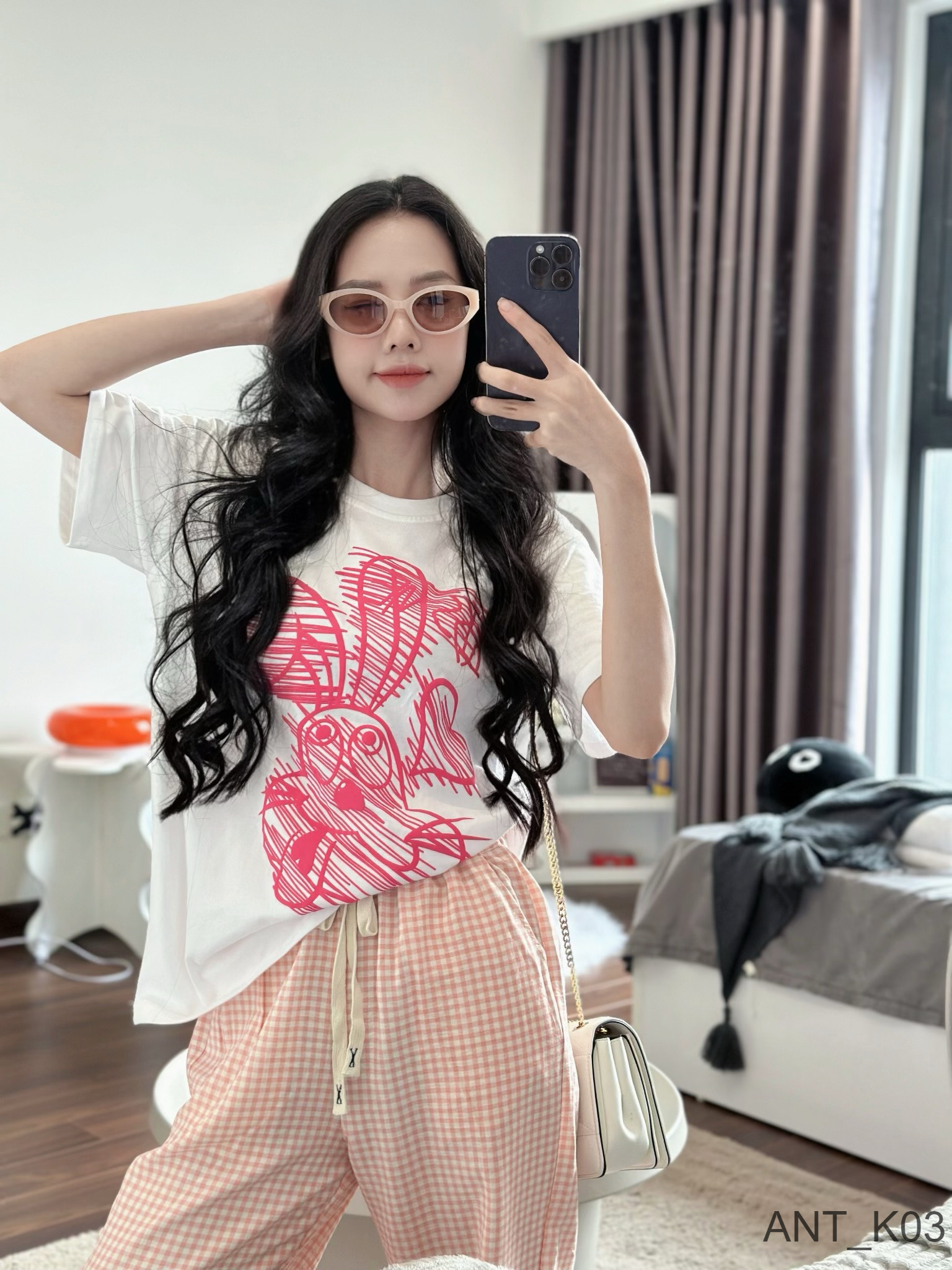 Sét bộ Cotton Korea quần chất xuất Nhật siêu xịn mềm phối áo phông thỏ hồng tay ngắn (40-65kg) ANT_K03