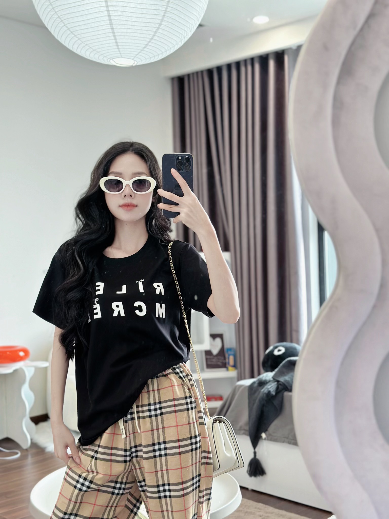 Set bộ cotton korea quần chất  kẻ caro siêu xịn mềm mịn phối áo chữ RILEY Đen, in cao cấp (40-65kg) ANT_ K06