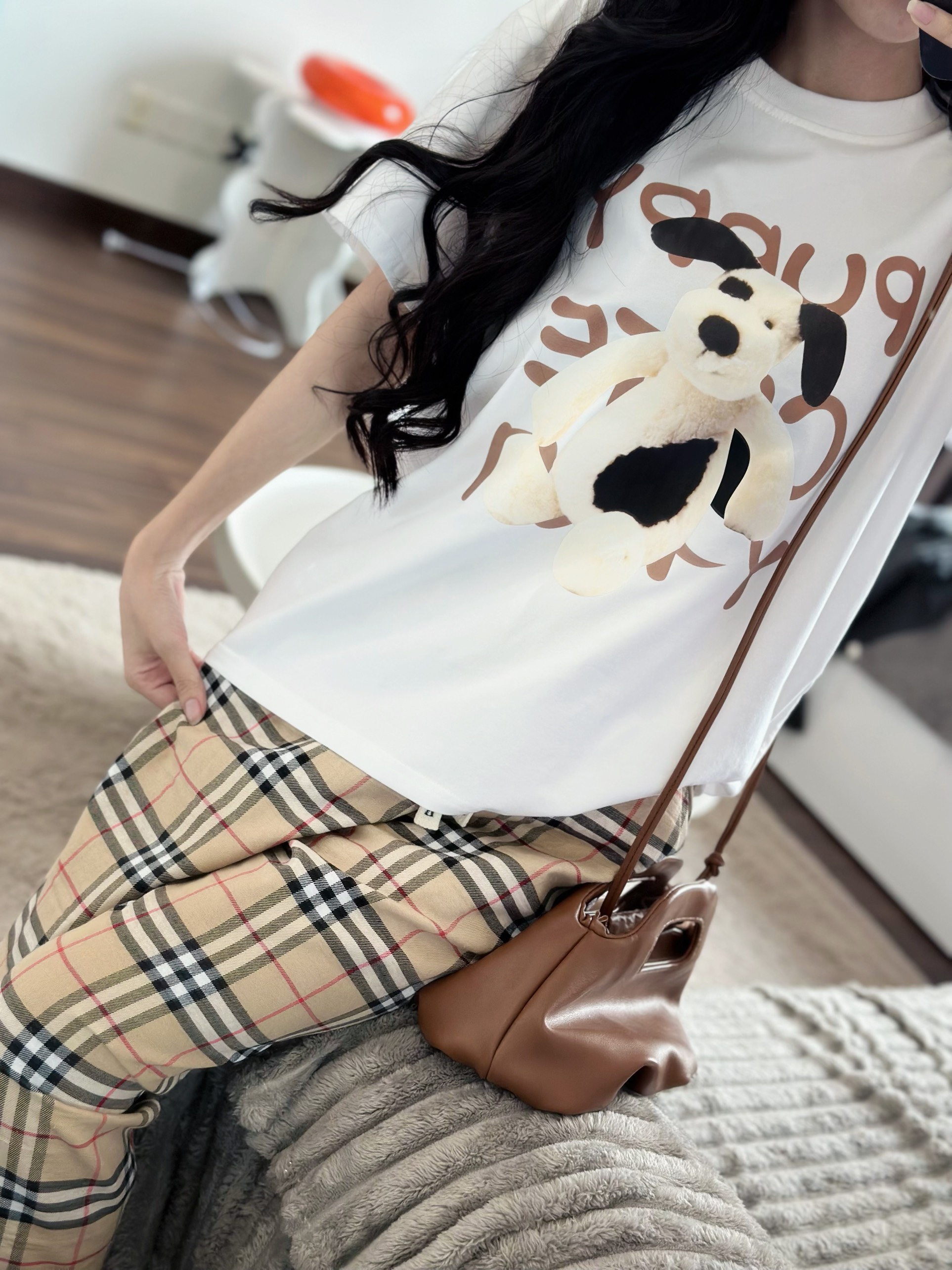 Sét bộ cotton korea quần kẻ caro phối áo phông tay ngắn Pupp Trắng (40-65kg) ANT_K04