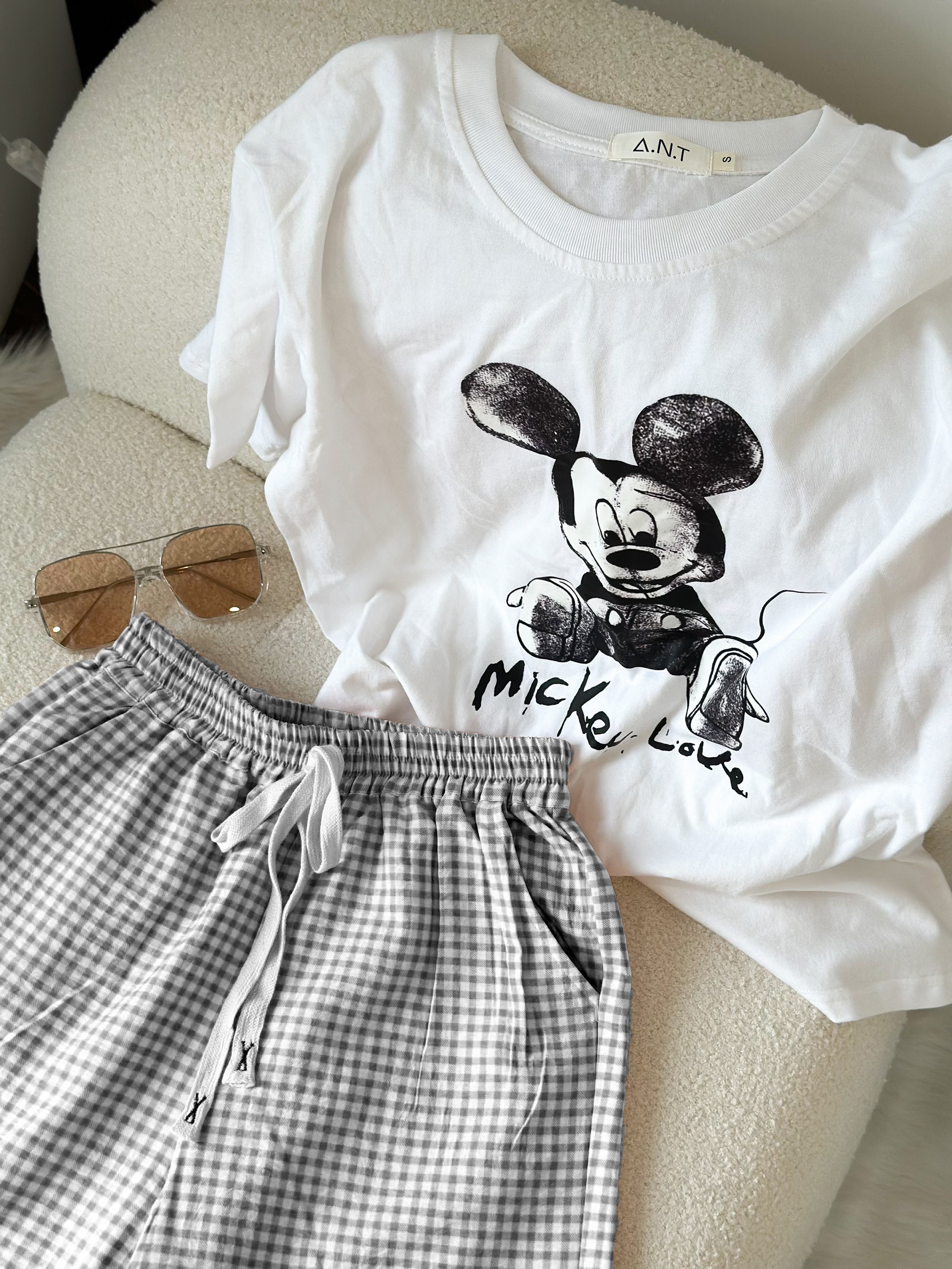 Set Bộ Cotton Korea quần kẻ caro phối áo phông Mickey ngắn tay (40-65kg) ANT_K07