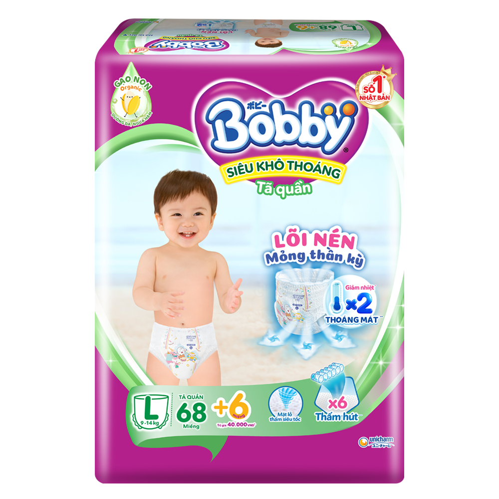 Bỉm tã quần Bobby size L 68 miếng (9-13kg)