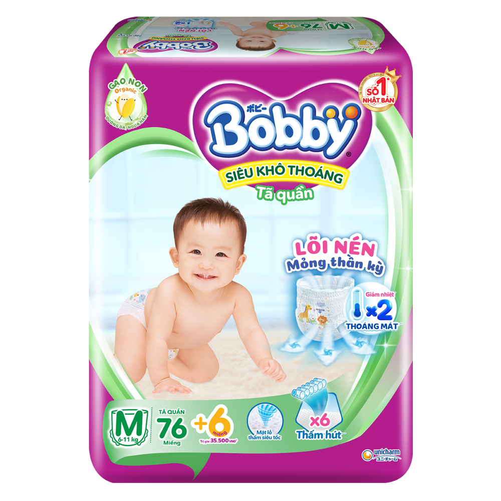 Bỉm tã quần Bobby size M 76 miếng (6-10kg)