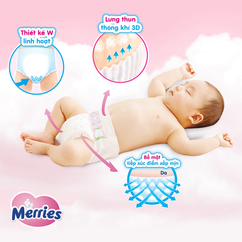 Bỉm tã quần Merries size M 58 miếng