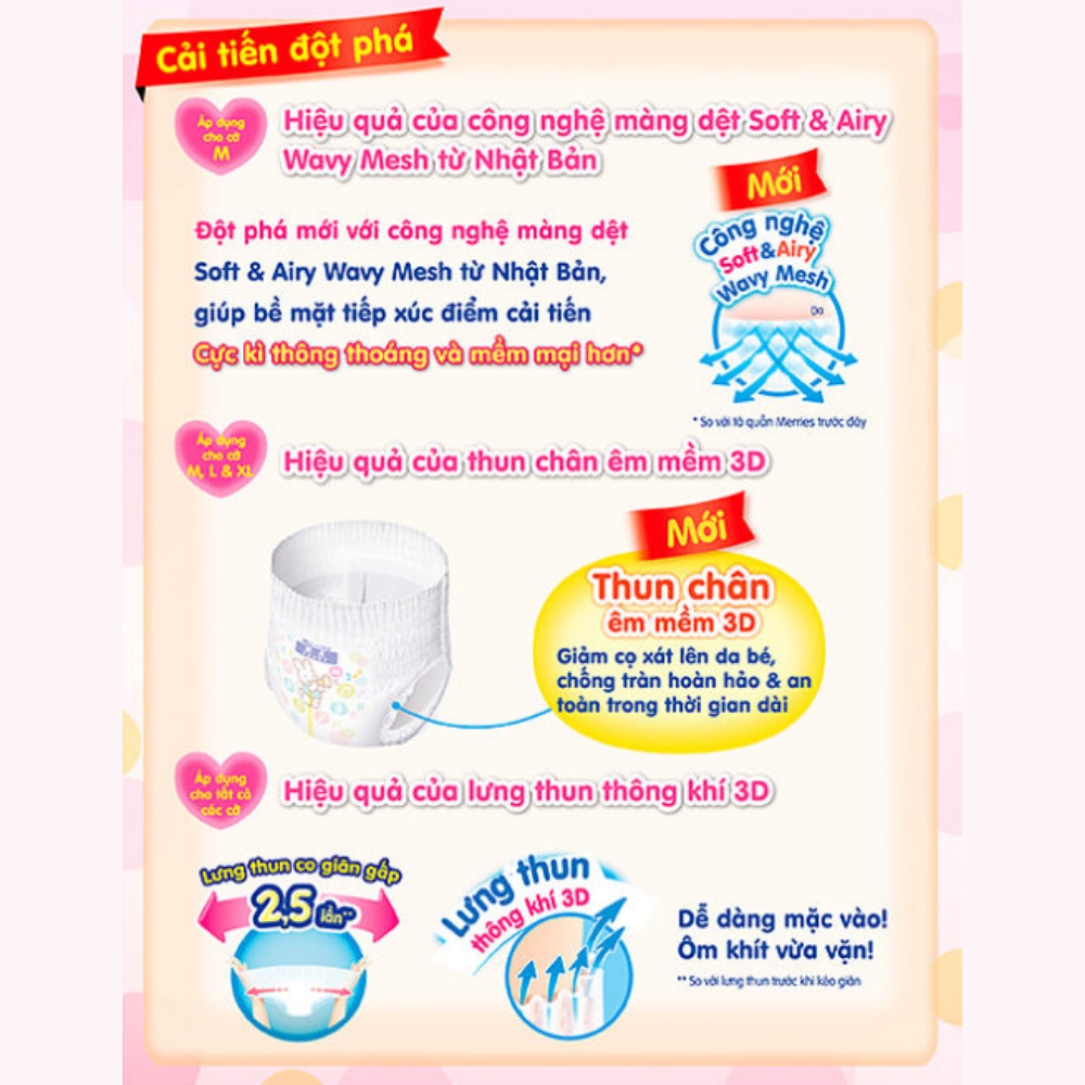 Bỉm tã quần Merries size M 58 miếng