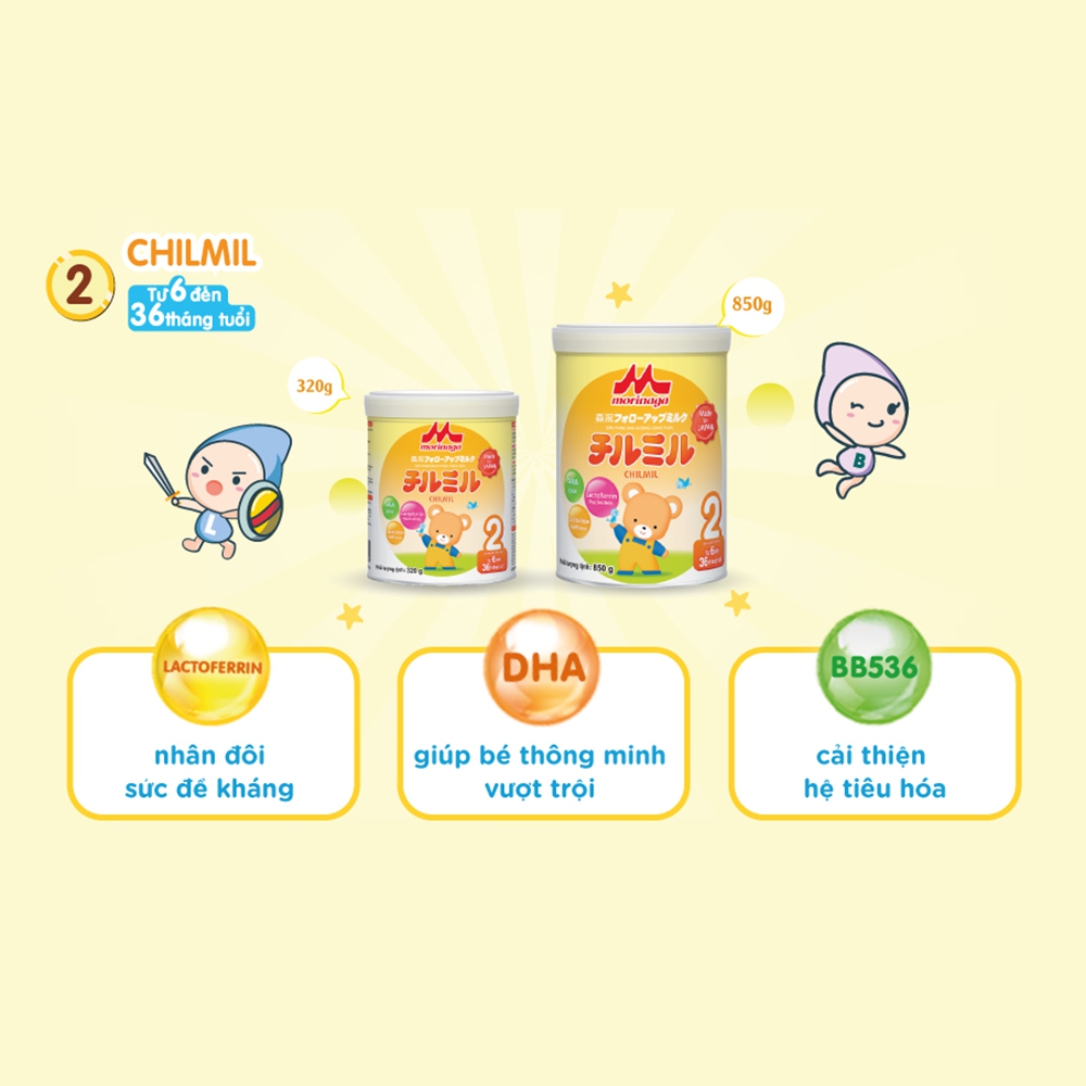 Sữa Morinaga số 2 850g (Chilmil, 6-36 tháng)