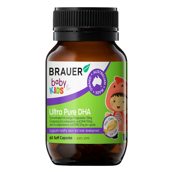 Viên bổ sung dầu cá tinh khiết cho bé từ 7 tháng tuổi Brauer Baby & Kids Ultra Pure DHA