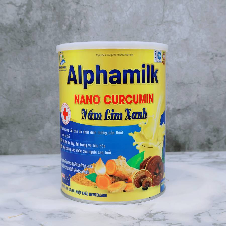 Sữa bột cho người lớn tuổi Alphamilk Nano Curcumin nấm lim xanh Hộp 900g