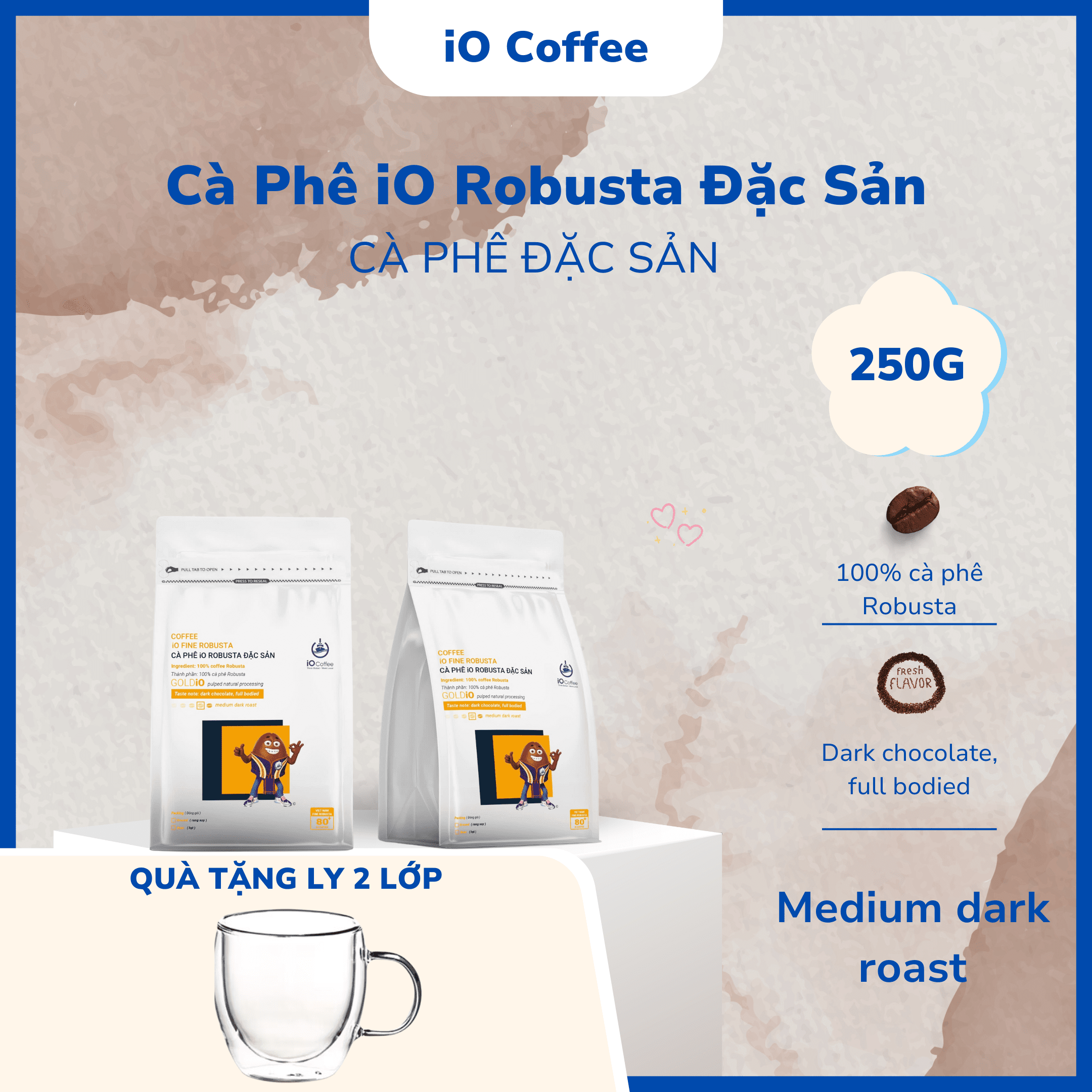 iO Coffee - Cà Phê iO Robusta Đặc Sản - Sơ Chế Bán Ướt