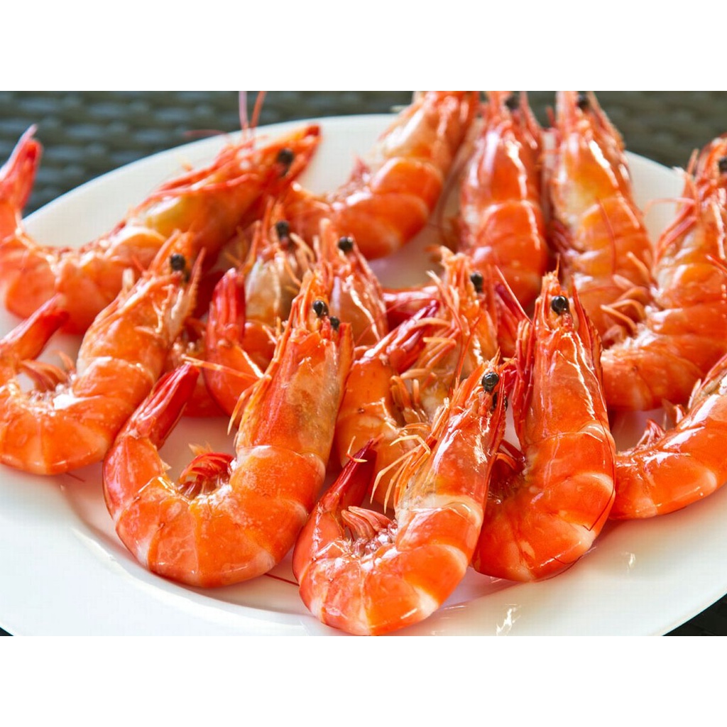 Tôm sú hấp xuất khẩu, nguyên con Size 21/25, NW 340g (Khay)