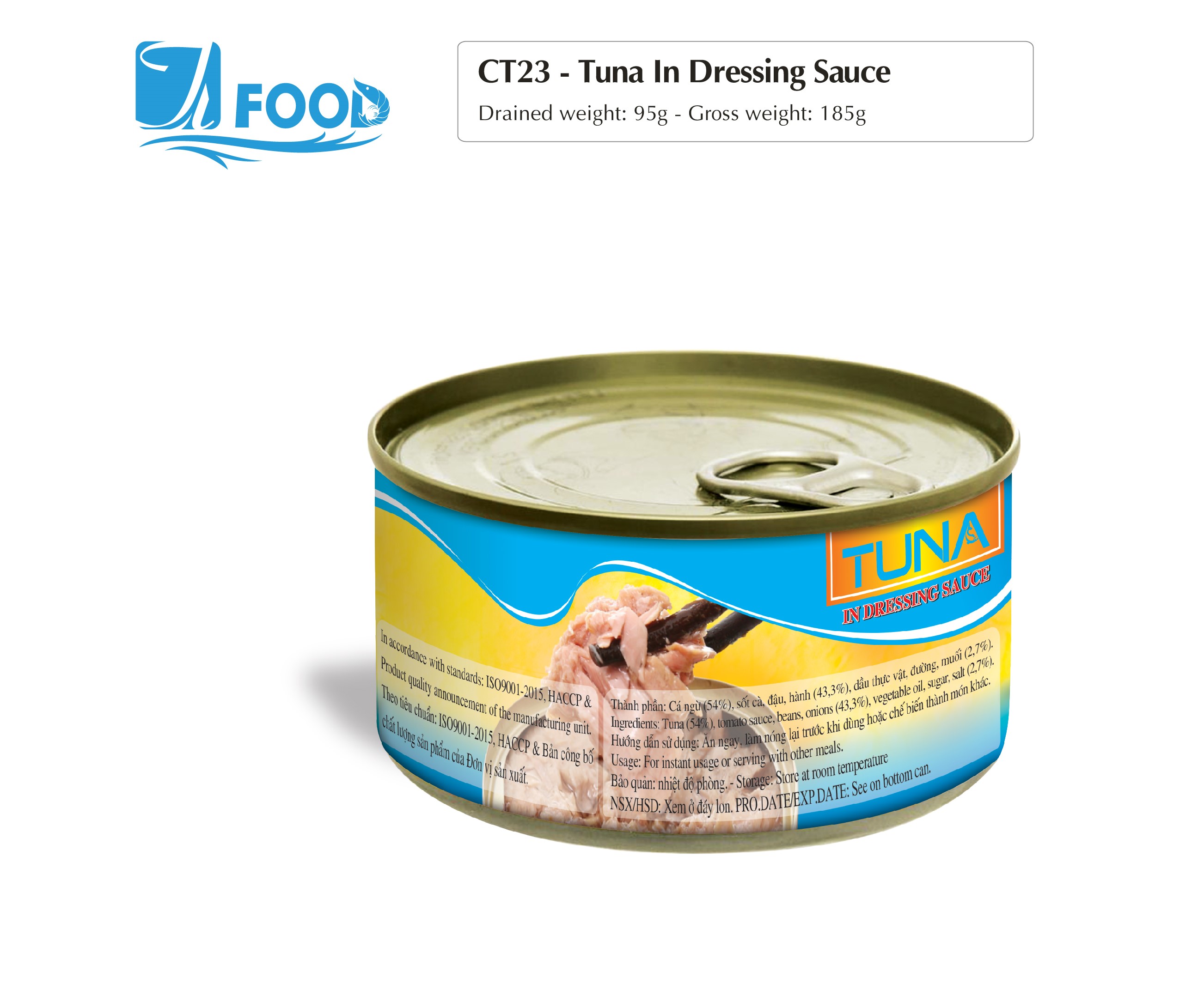 Cá ngừ sốt cà, đậu, hành, 185g