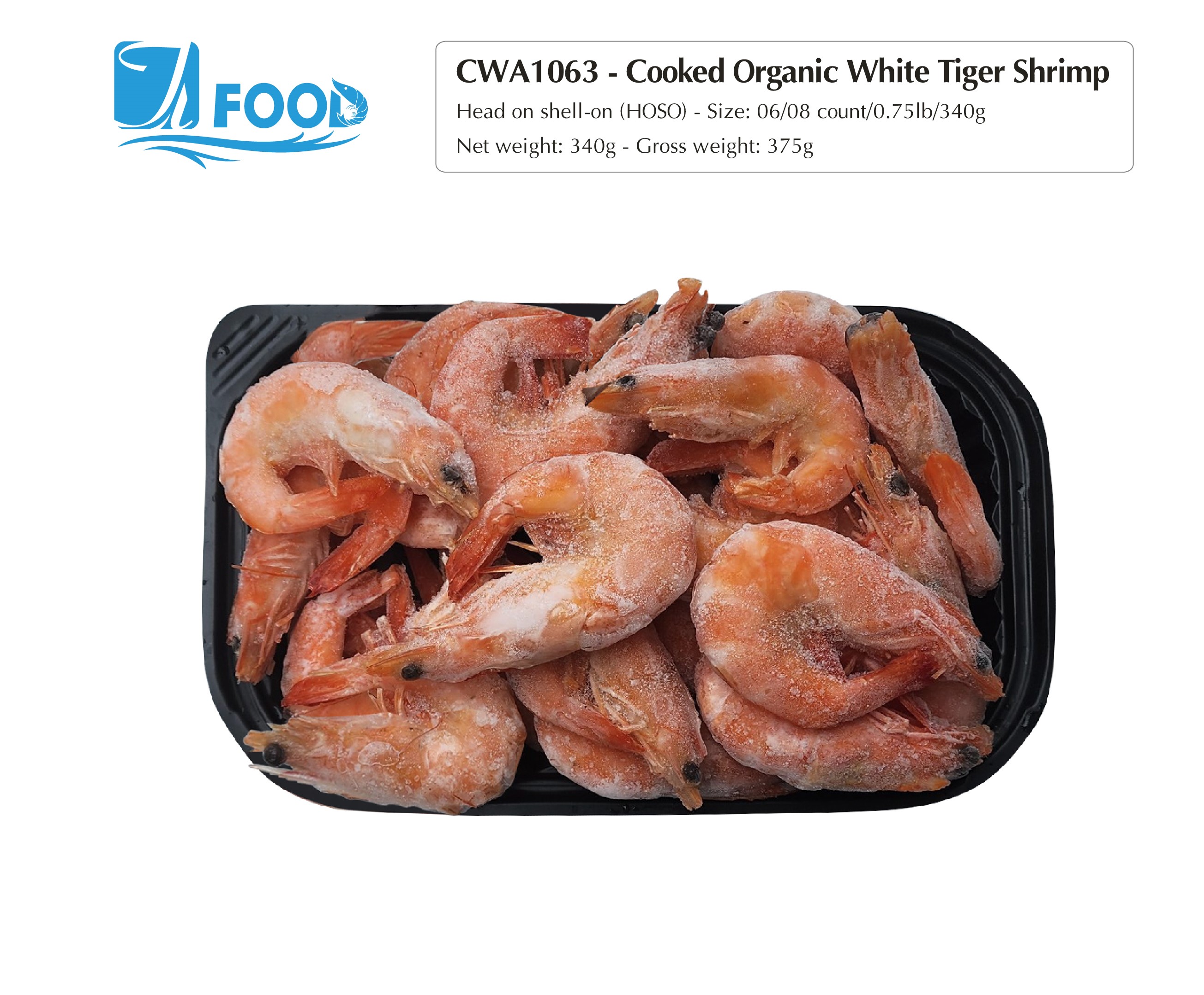 Tôm thẻ hấp nguyên vị, nguyên con Size 06/08, NW 340g (Khay)