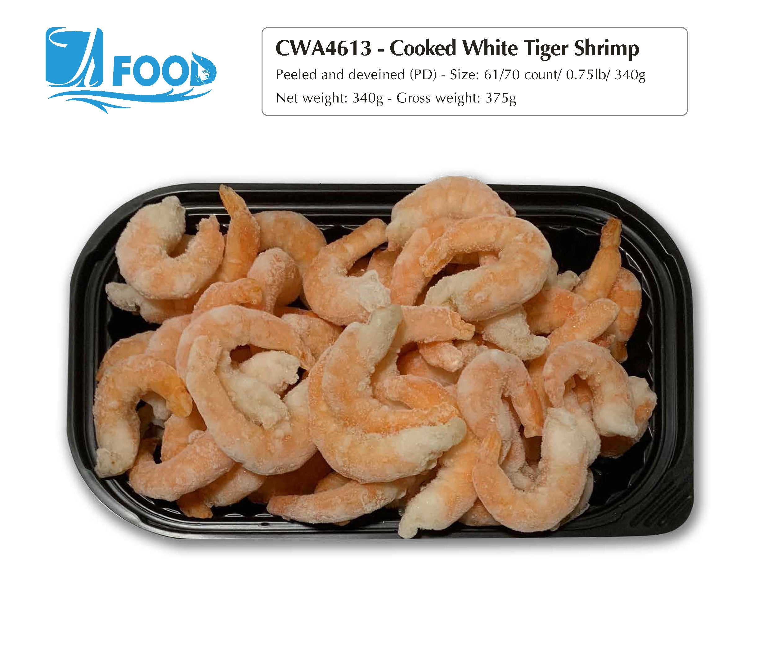 Tôm thẻ hấp nguyên vị, lột vỏ lấy chỉ size 61/70, NW 340g (Khay)