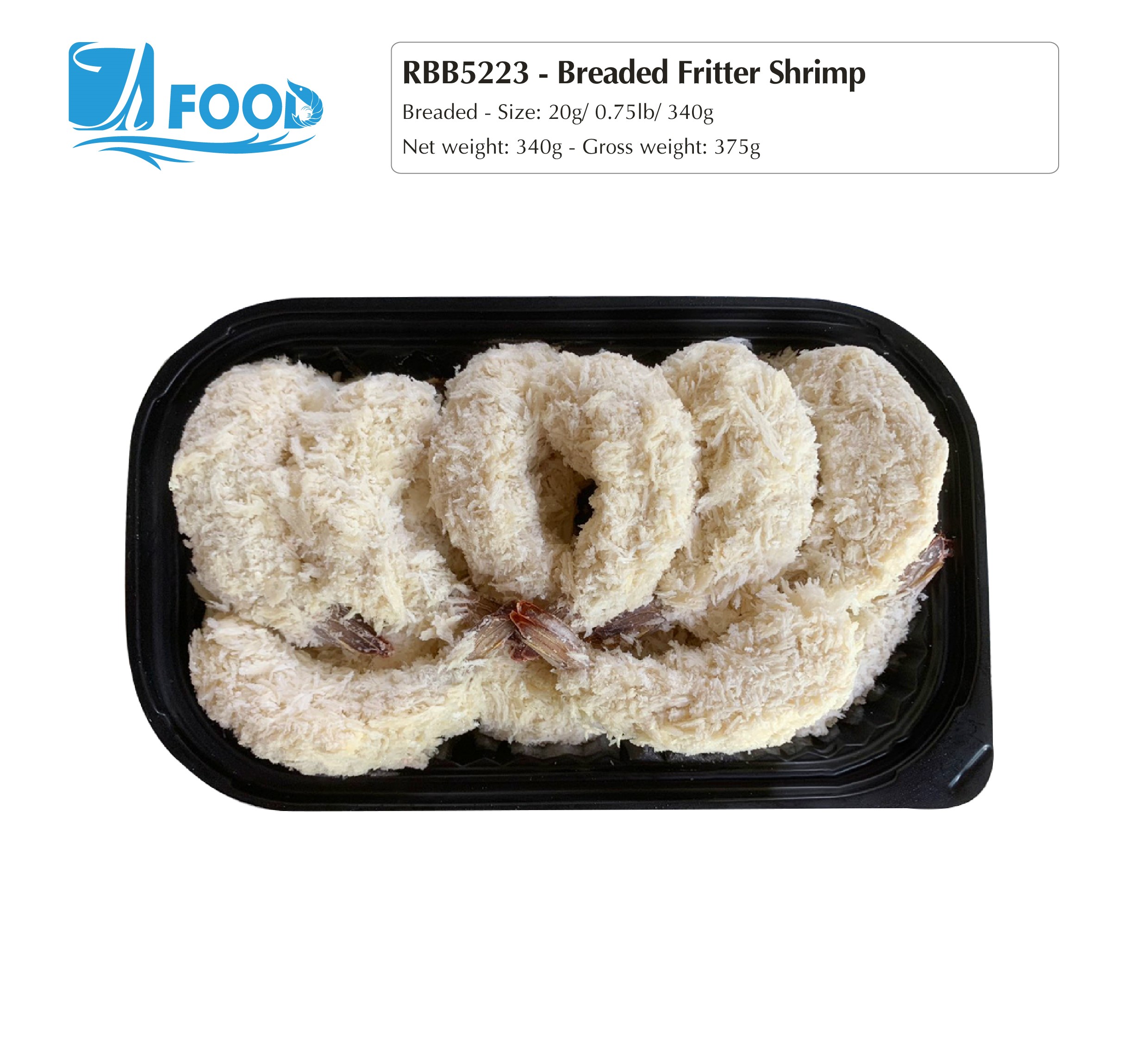 Tôm thẻ tẩm bột xù Size 20g, NW 340g (Khay)