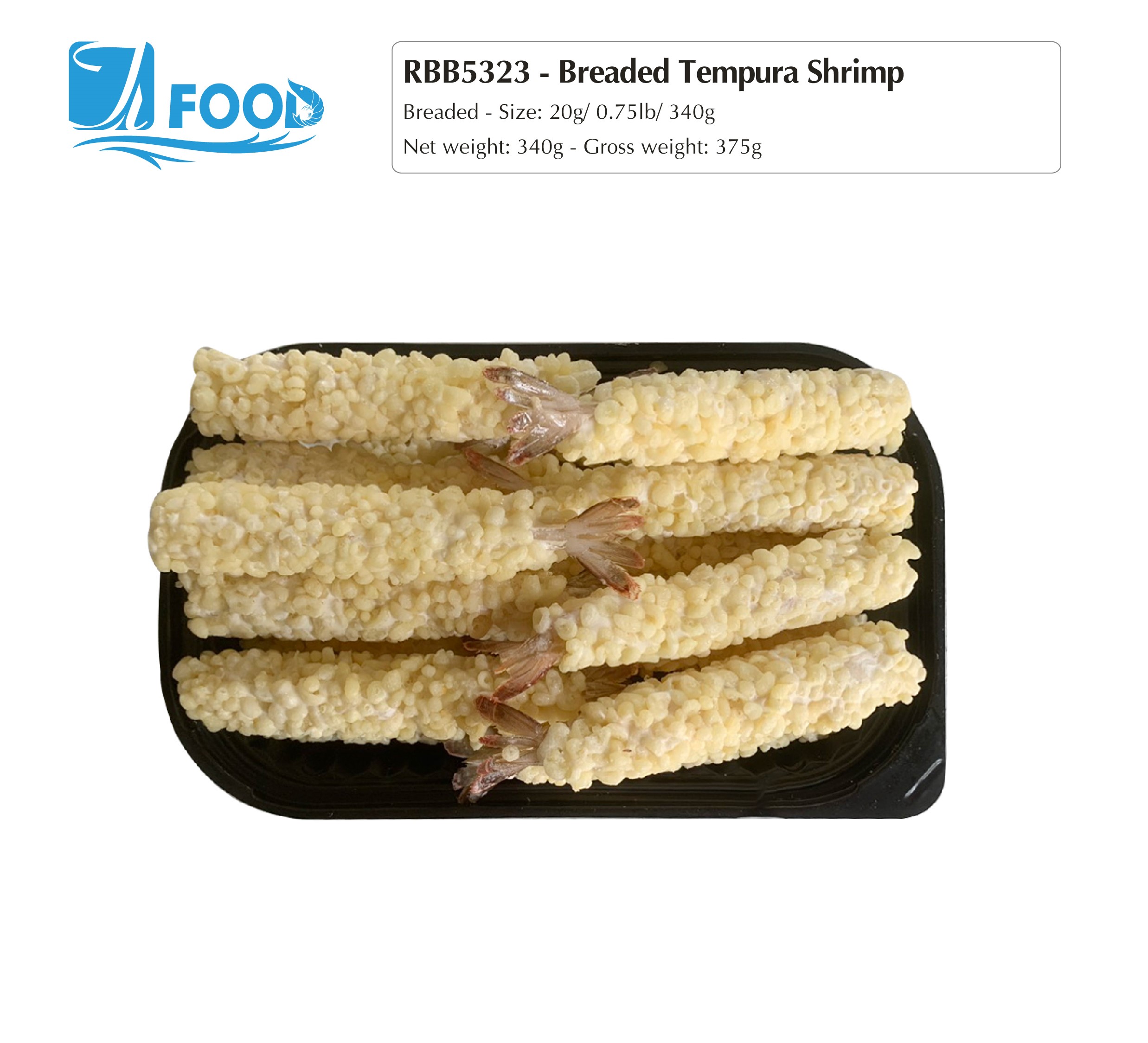 Tôm tẩm bột Tempura Size 20g, NW 340g (Khay)