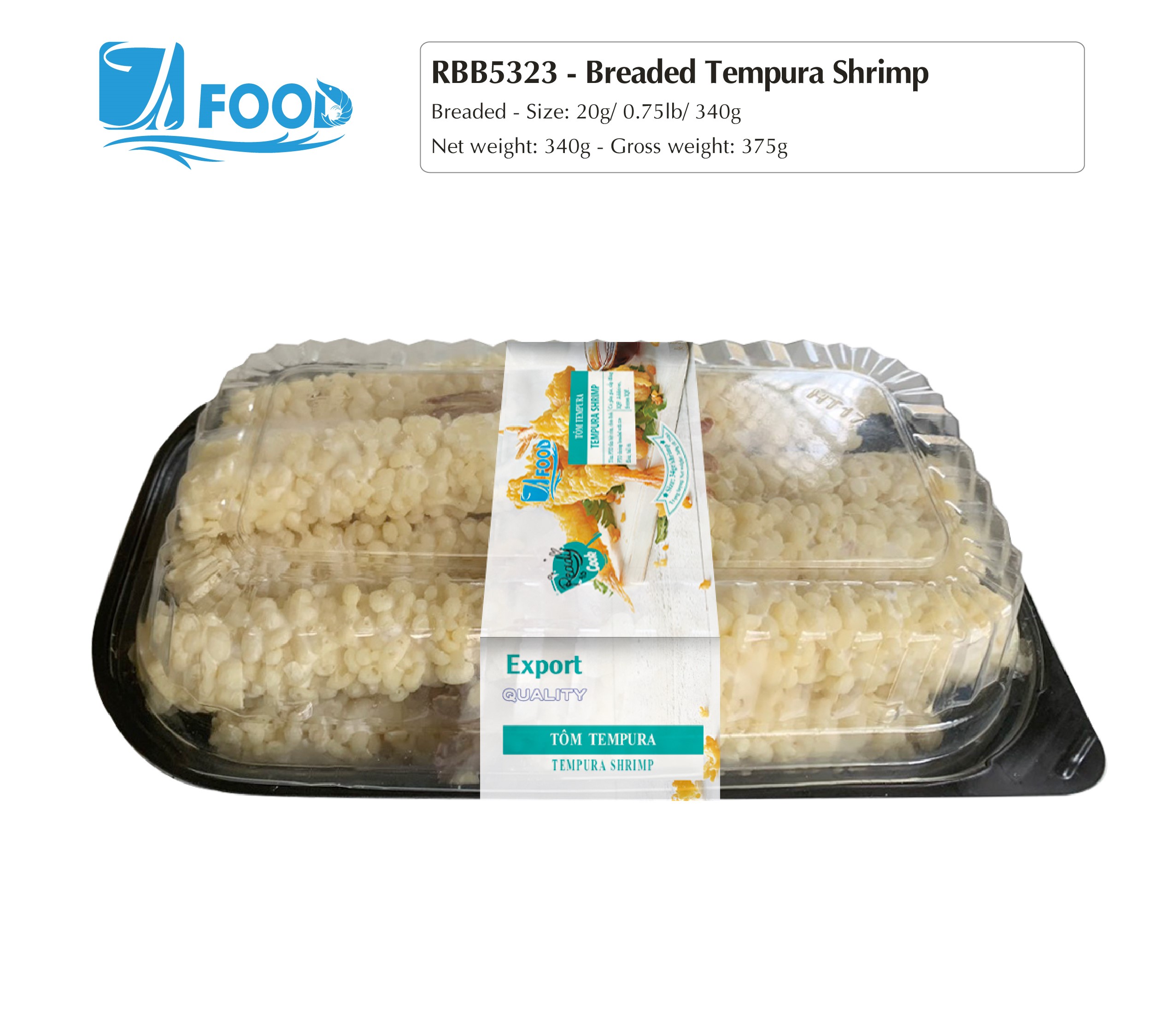 Tôm tẩm bột Tempura Size 20g, NW 340g (Khay)