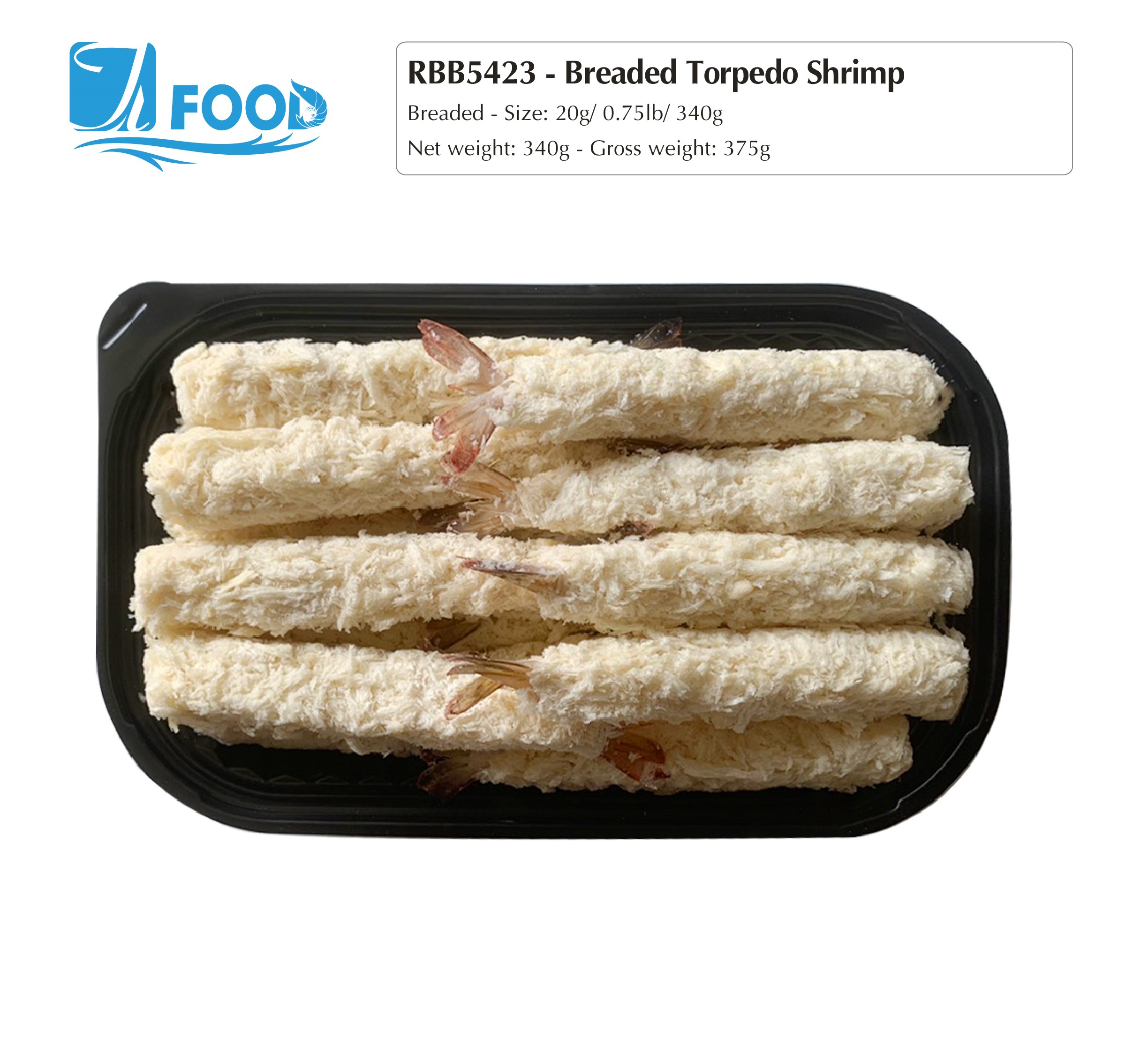 Tôm tẩm bột Torpedo Size 20g, NW 340g (Khay)
