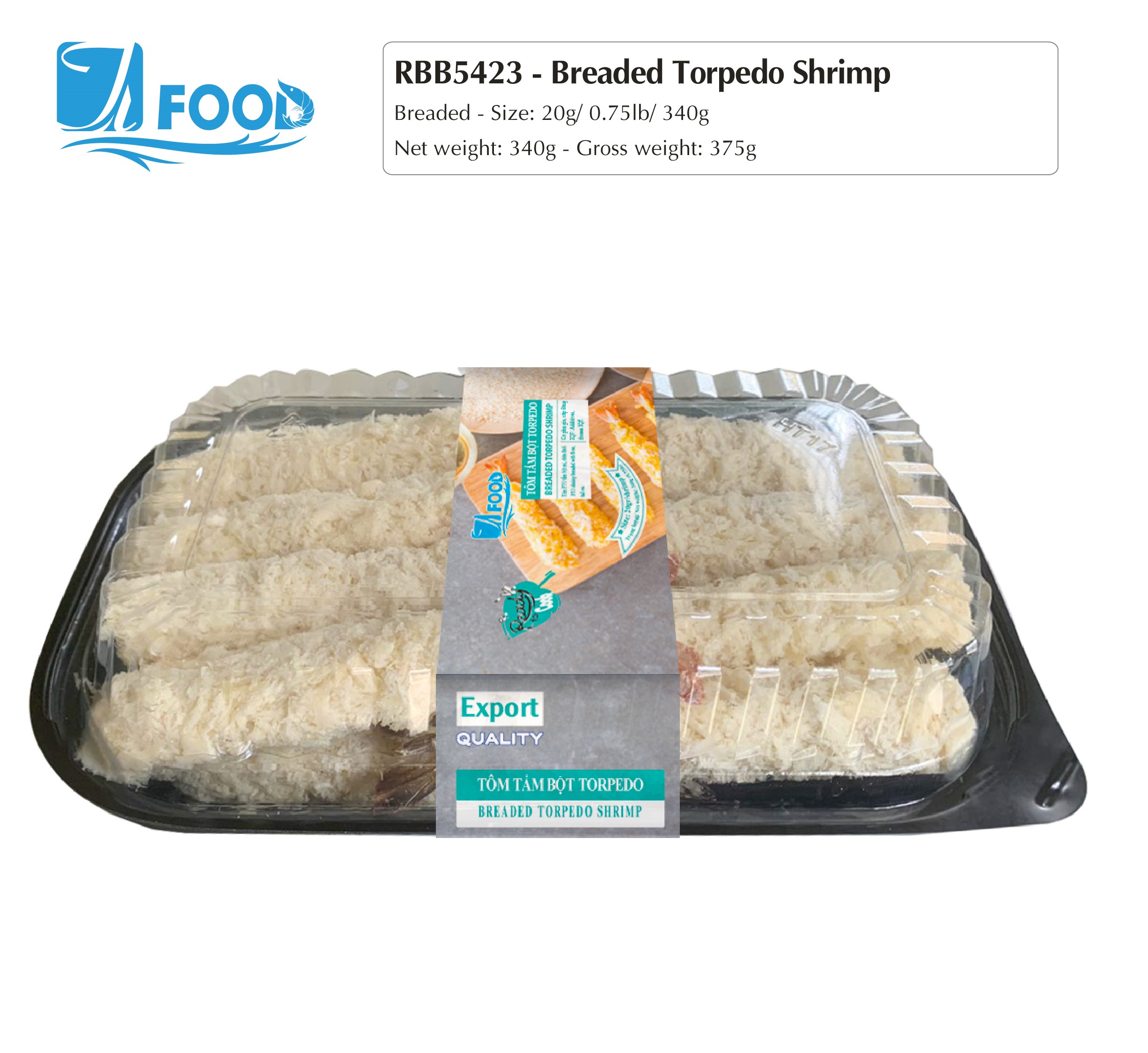 Tôm tẩm bột Torpedo Size 20g, NW 340g (Khay)