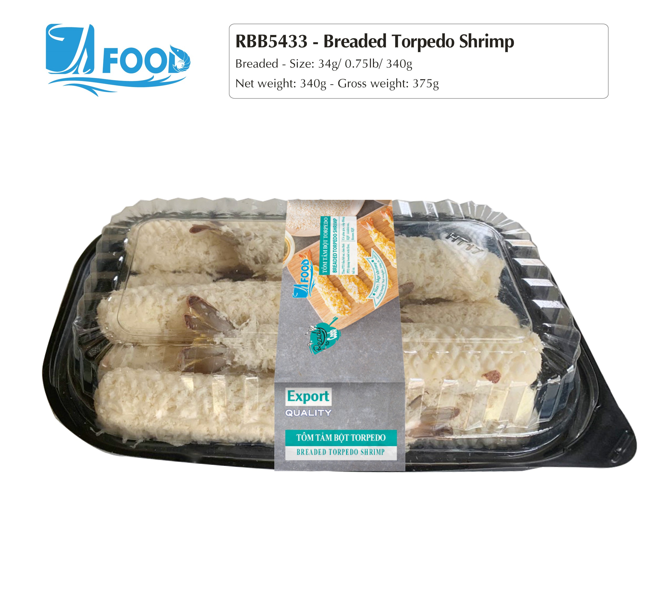 Tôm tẩm bột Torpedo Size 34g, NW 340g (Khay)
