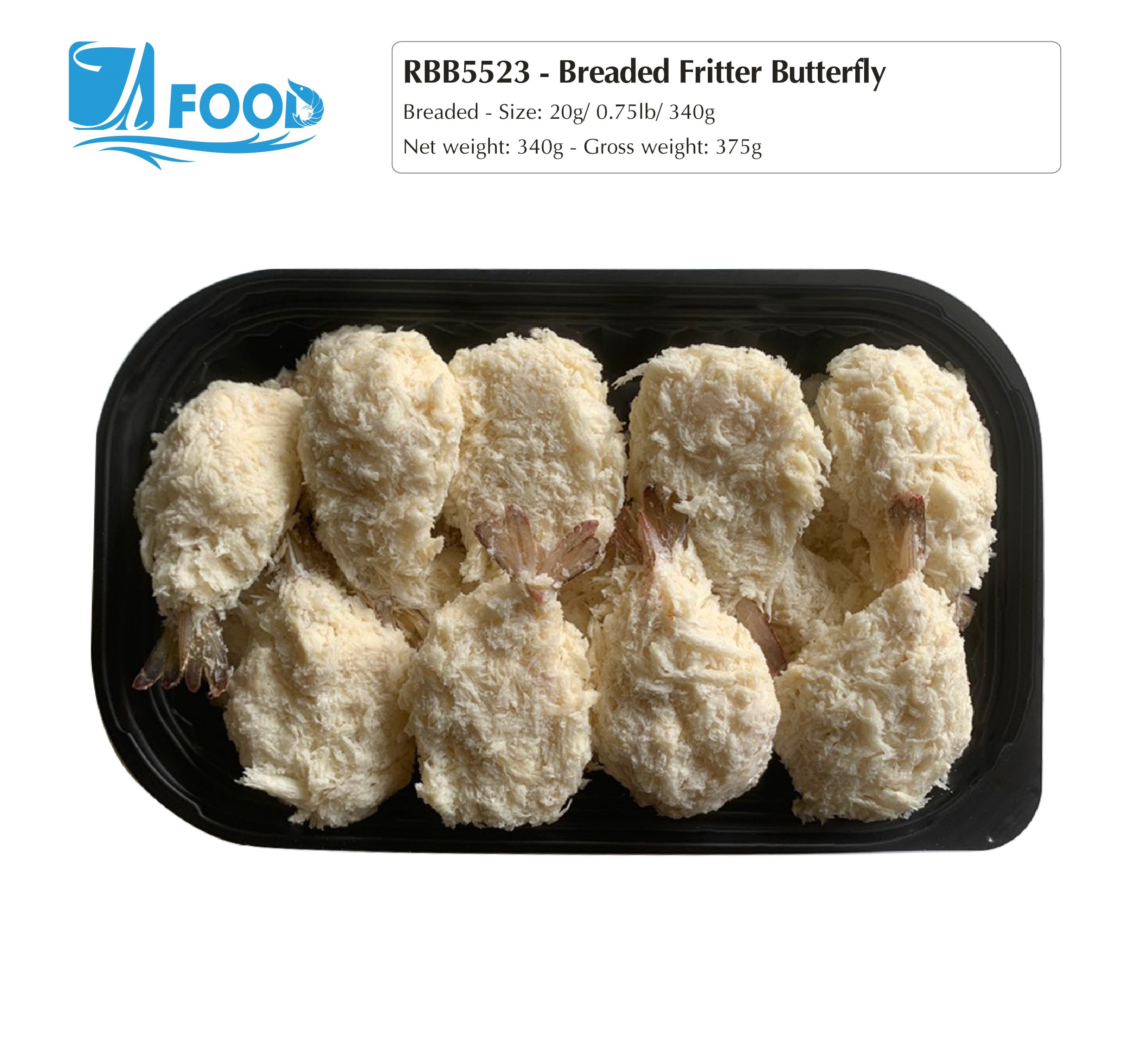 Tôm tẩm bột Butterfly Size 20g, NW 340g (Khay)