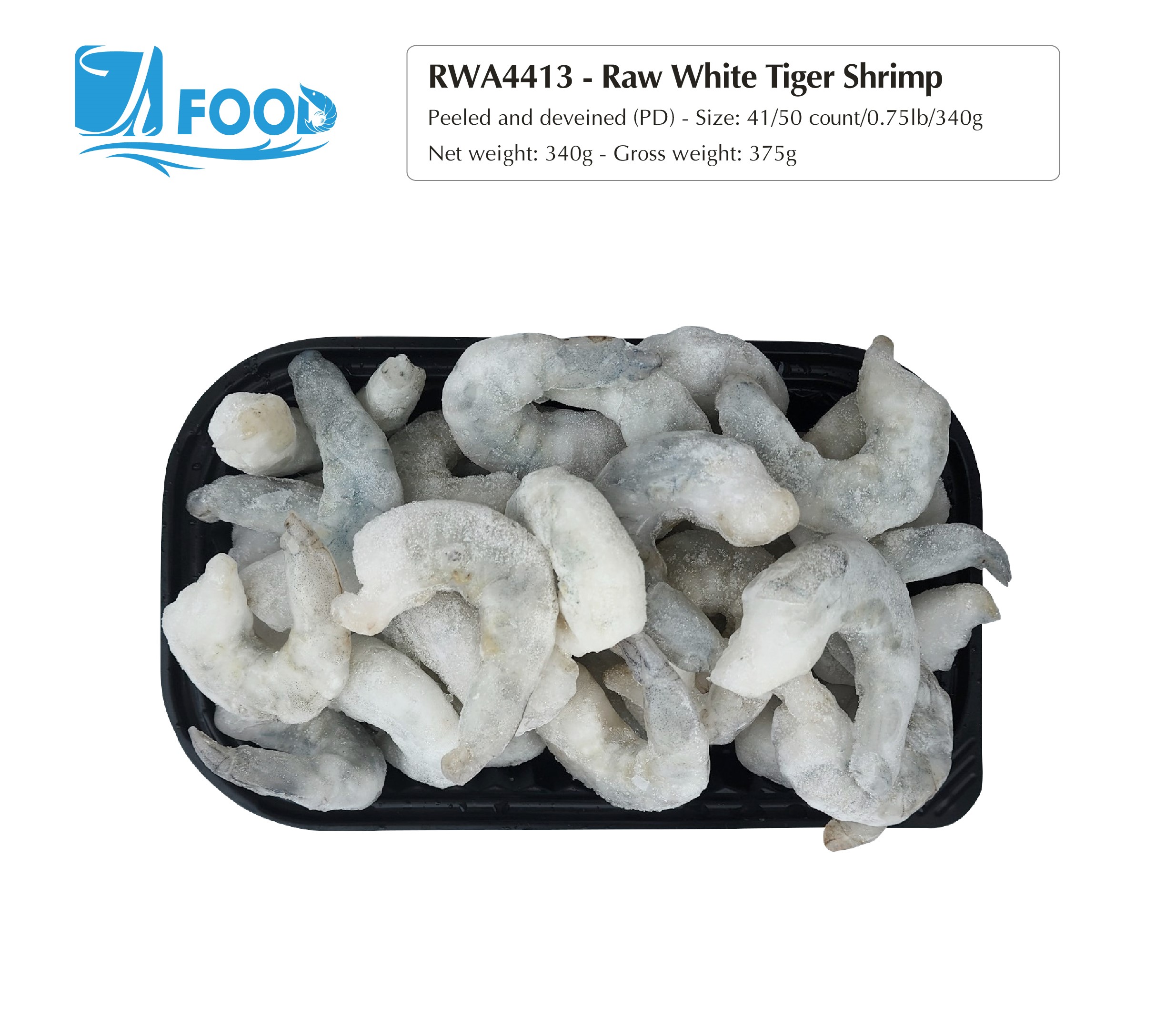 Tôm thẻ nguyên vị, lột vỏ lấy chỉ Size 41/50, NW 340g (Khay)