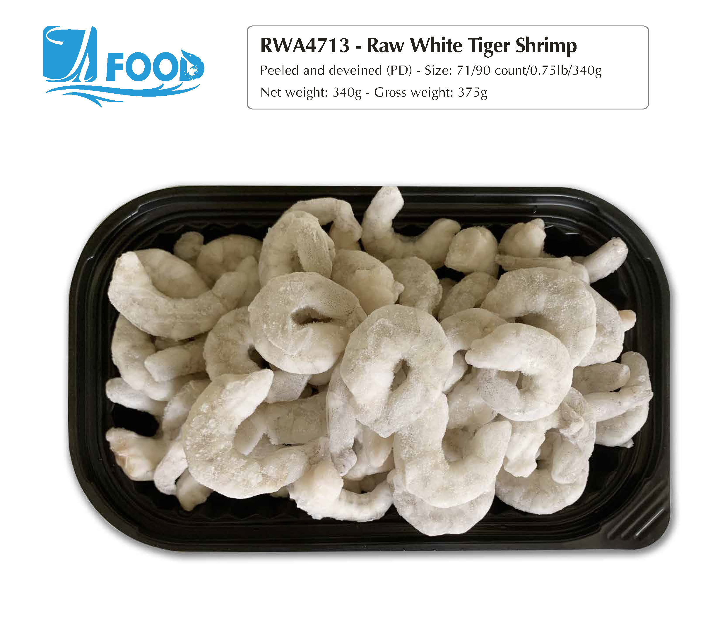 Tôm thẻ nguyên vị, lột vỏ lấy chỉ size 71/90, NW 340g (Khay)