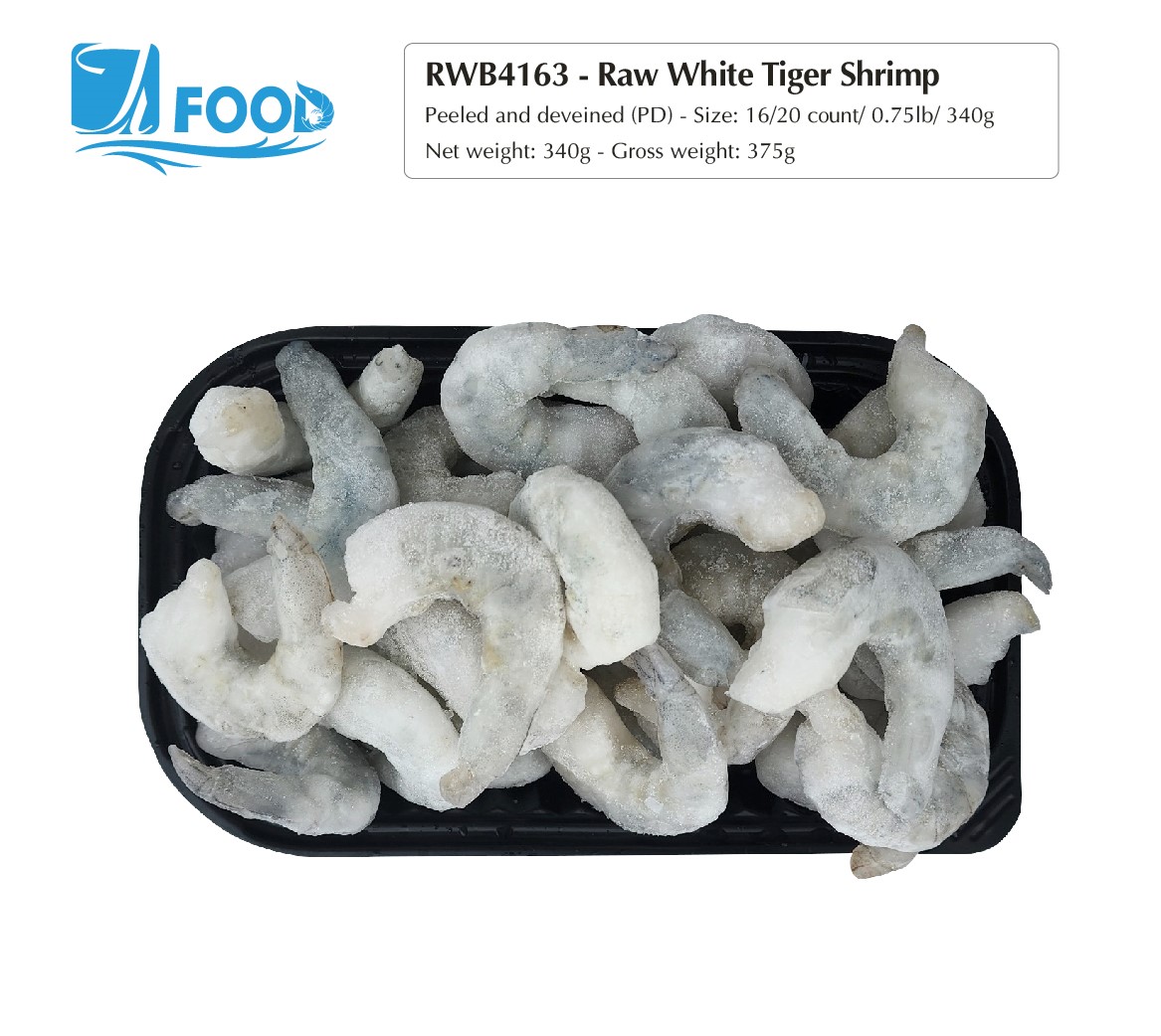 Tôm thẻ xuất khẩu, lột vỏ lấy chỉ Size 16/20, NW 340g (Khay)