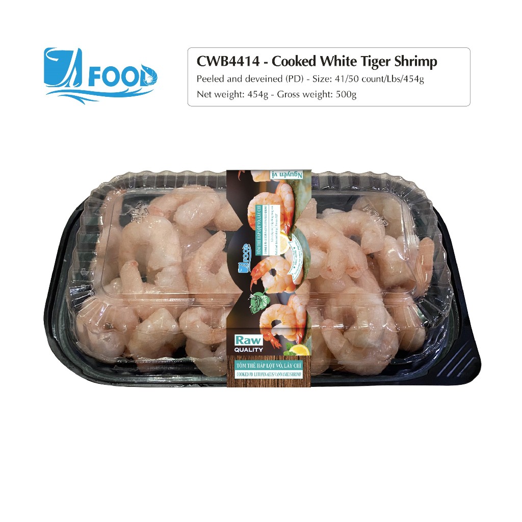 Tôm thẻ hấp xuất khẩu, lột vỏ lấy chỉ Size 41/50, NW 340g (Khay)