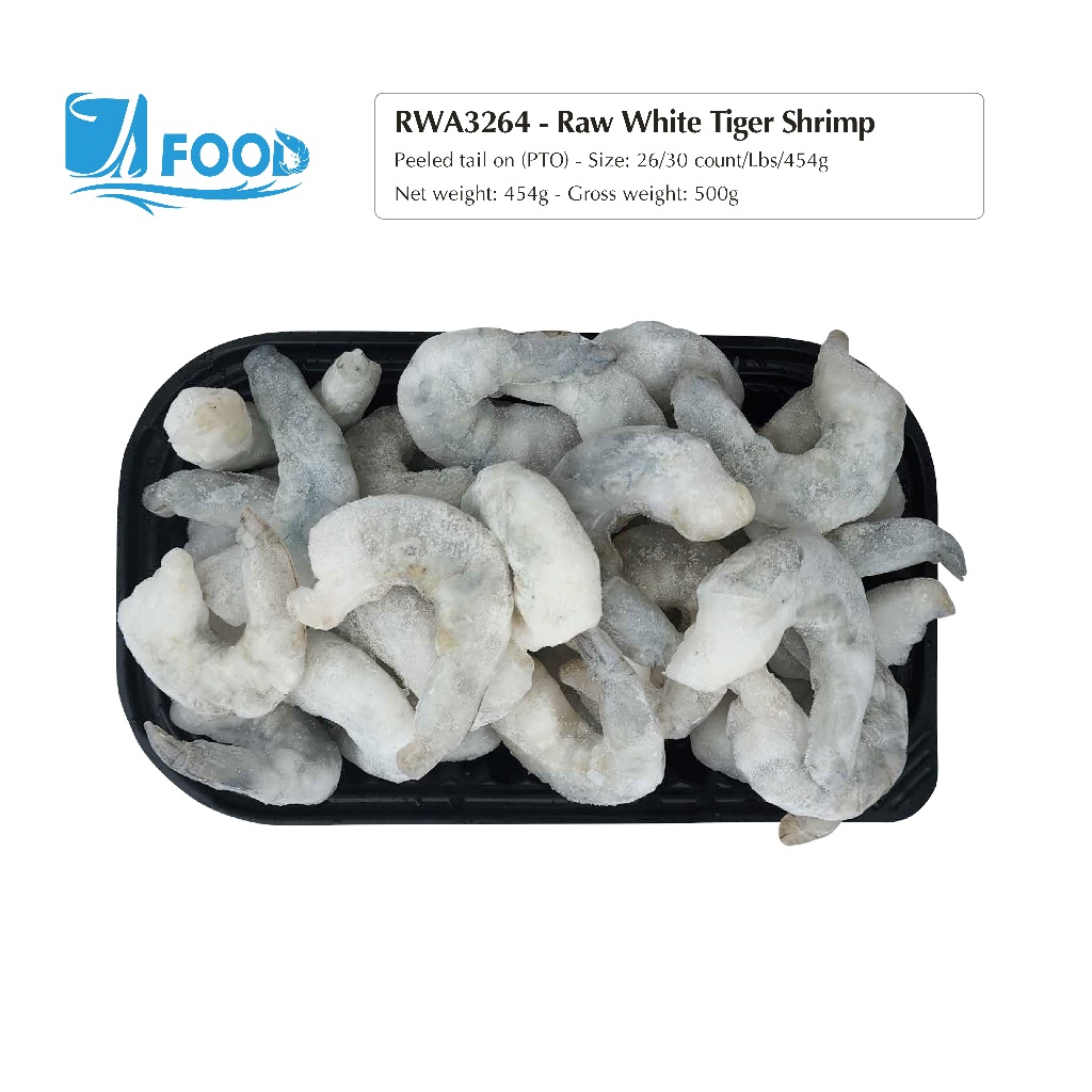 Tôm thẻ nguyên vị, lột vỏ chừa đuôi Size 26/30, NW 340g (Khay)